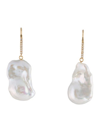 Earrings 14K Pearl & Diamond Drop Earrings