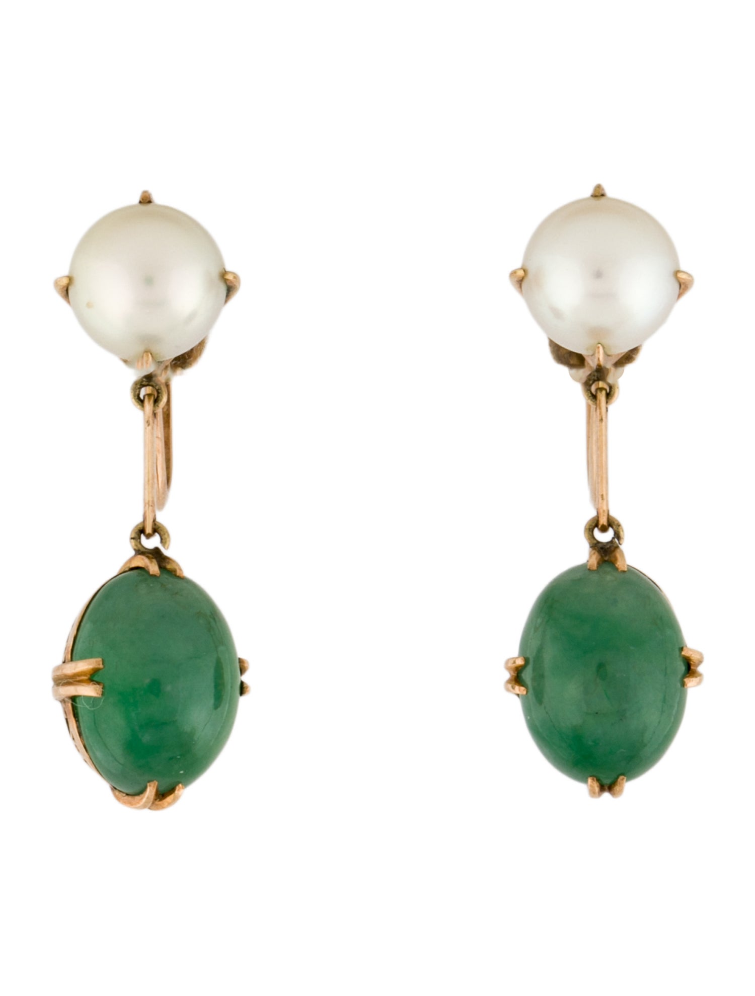 Earrings 14K Pearl & Jadeite Clip-On