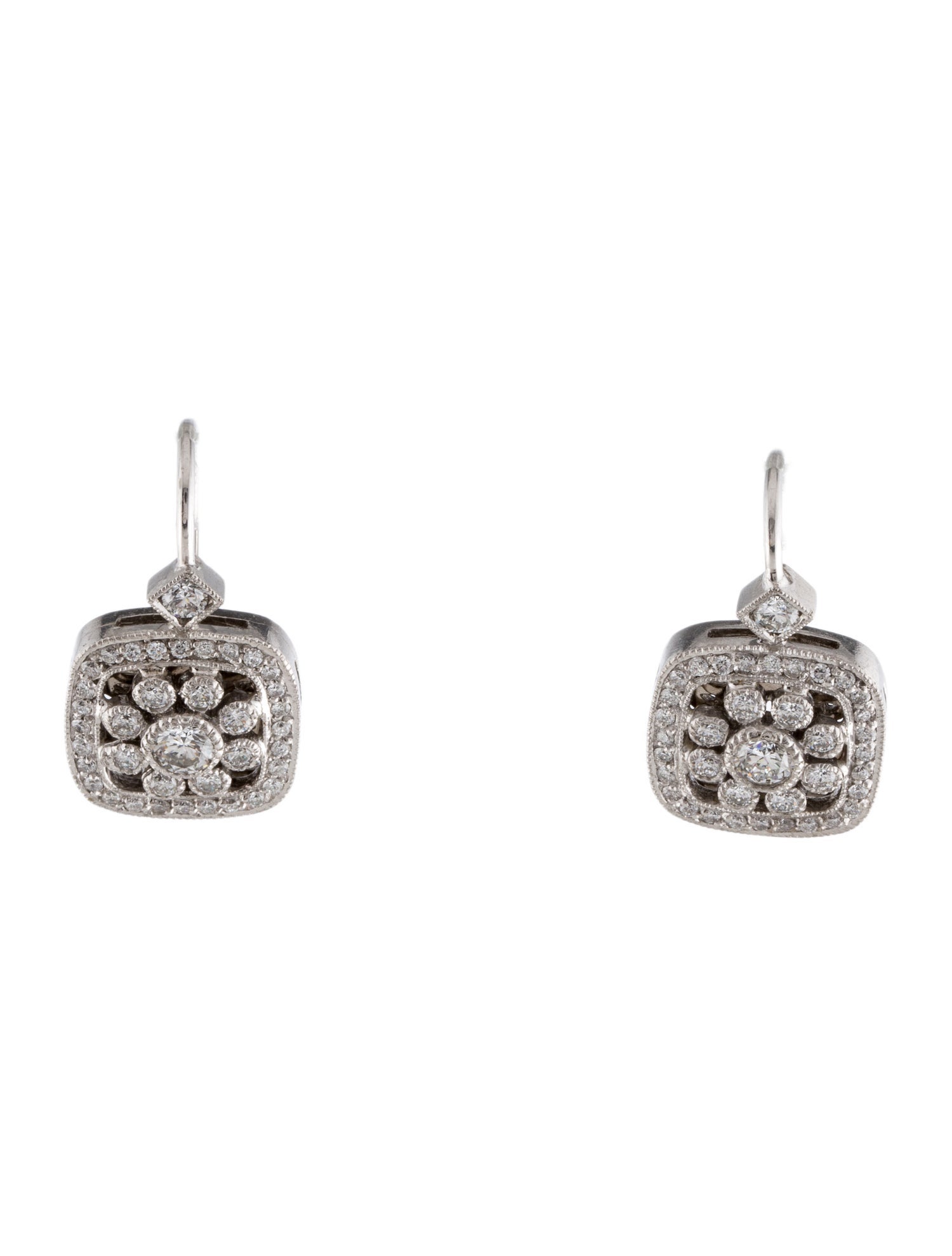 Earrings 18K 1.08ctw Diamond Square Cushion Drop Earrings