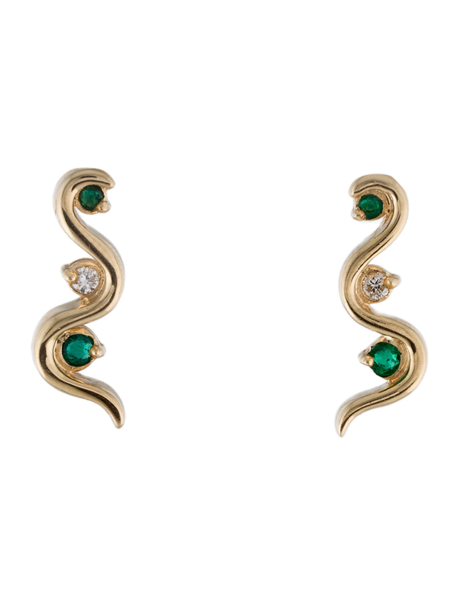 Earrings 14K Emerald & Diamond Swirl Drop Earrings
