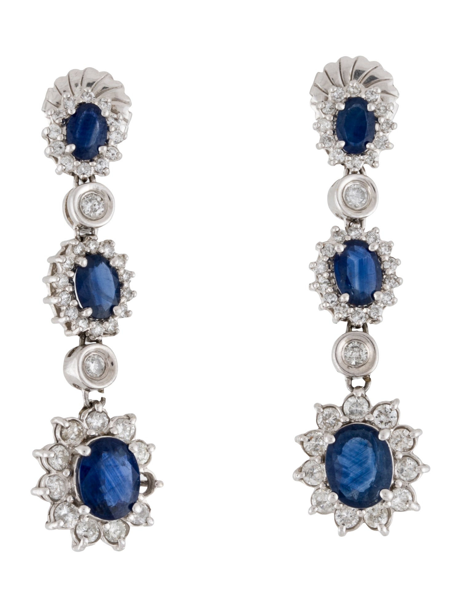 Earrings 14K 5.38ctw Sapphire & Diamond Starburst Drop