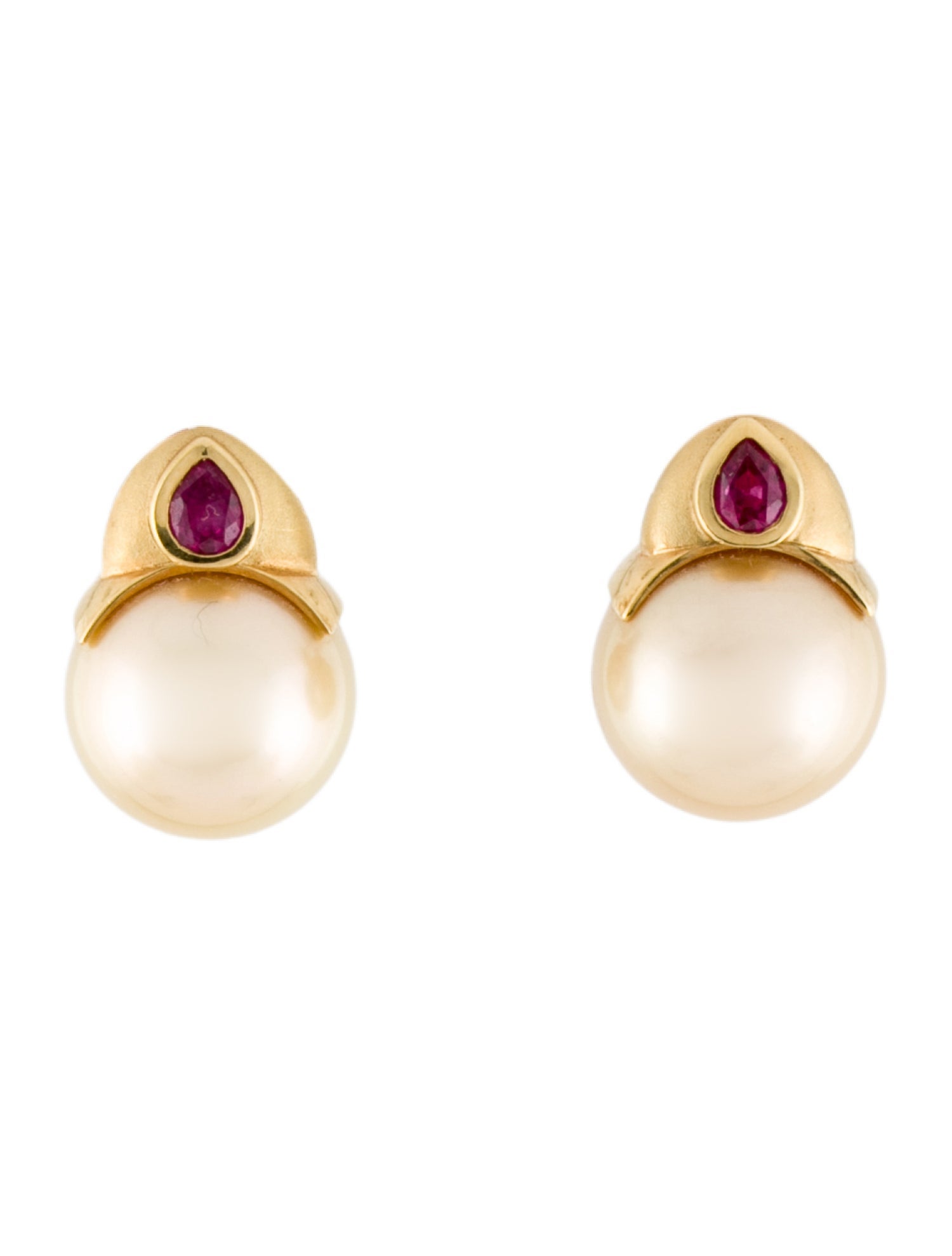 Earrings 18K Pearl & Ruby Stud