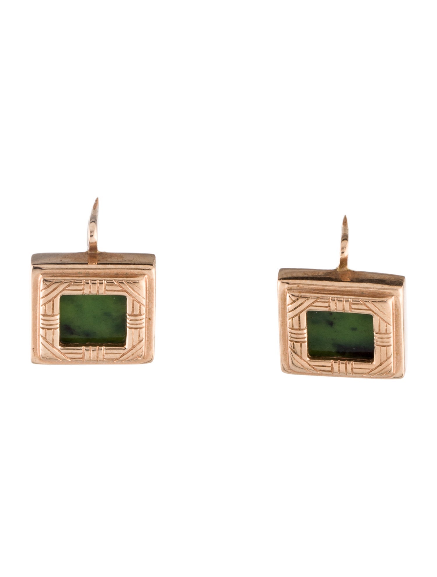Earrings 14K Nephrite Square Drop
