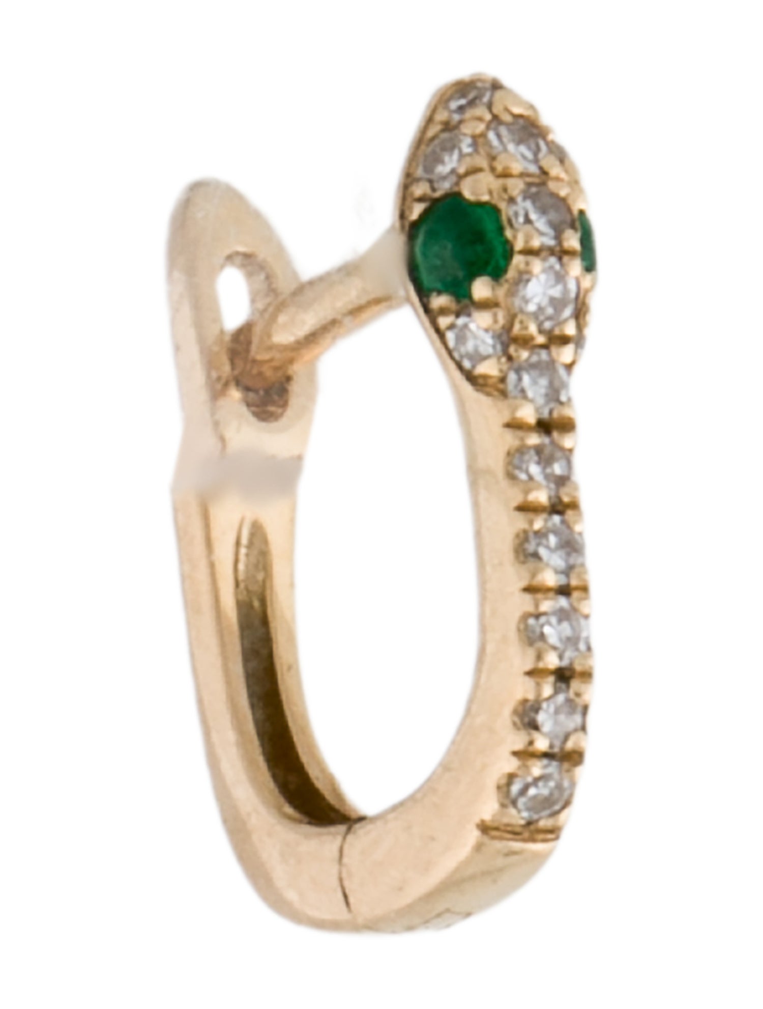 Earrings 14K Emerald & Diamond Snake Single Huggie Earring