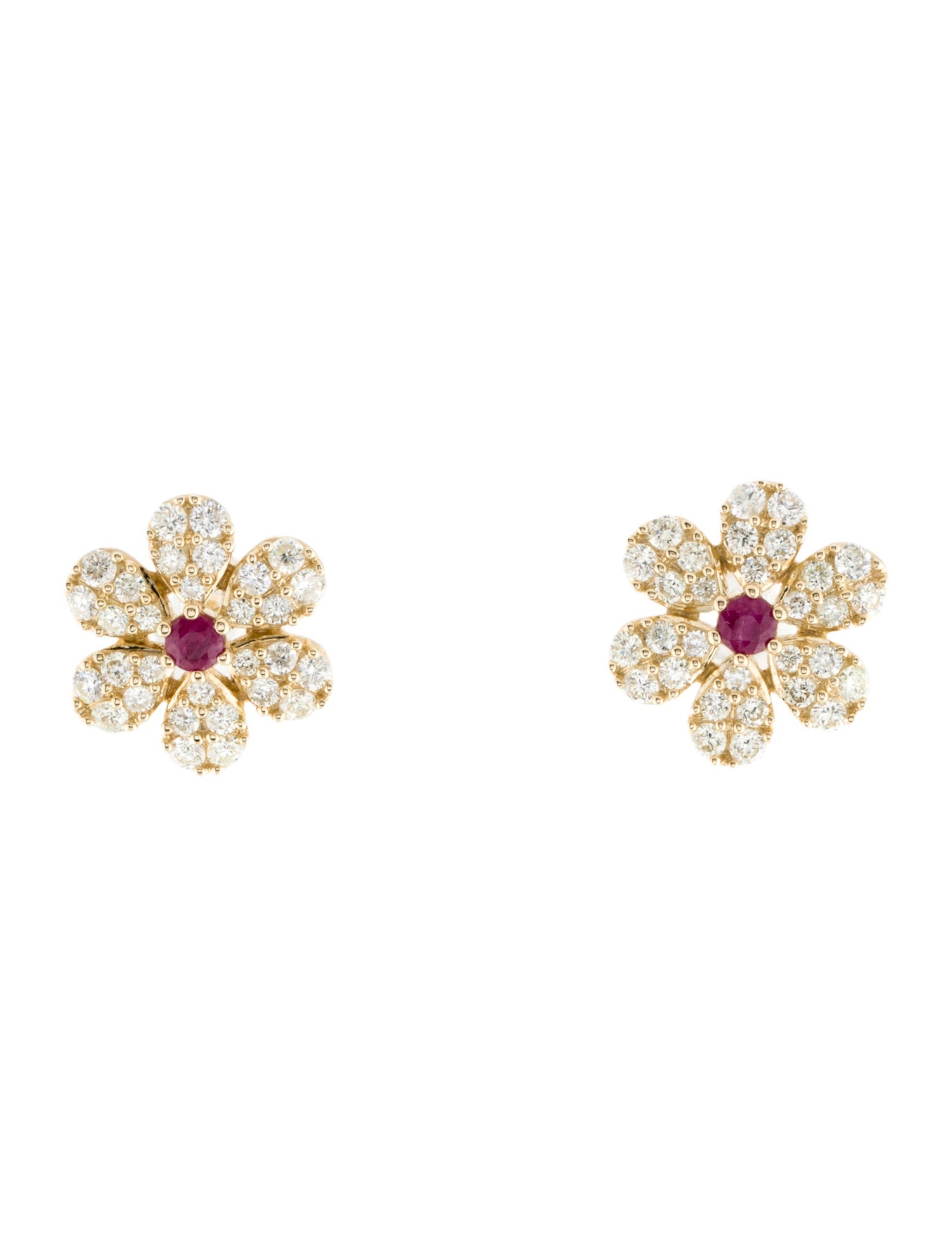 Earrings 14K 1.20ctw Diamond & Ruby Flower Stud