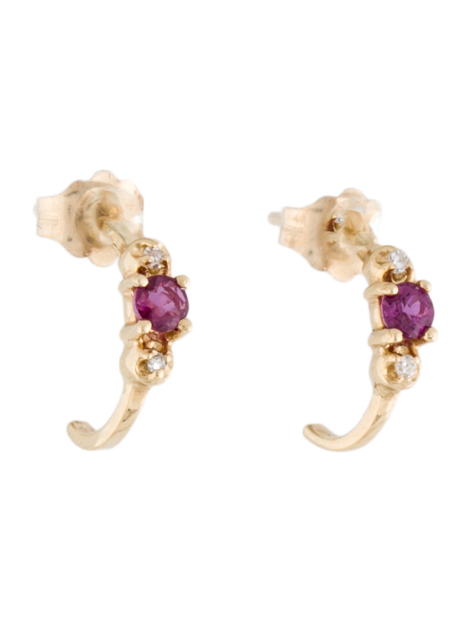 Earrings 14K Ruby & Diamond Huggie Stud