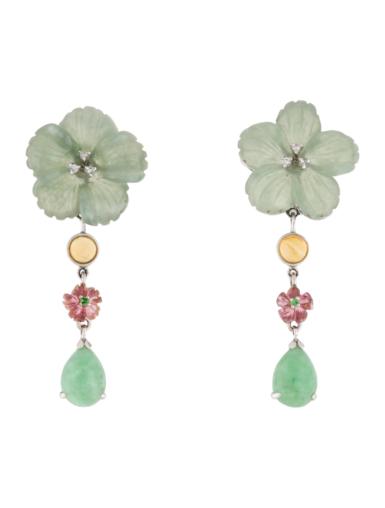 Earrings 14K Multistone Flower Drop