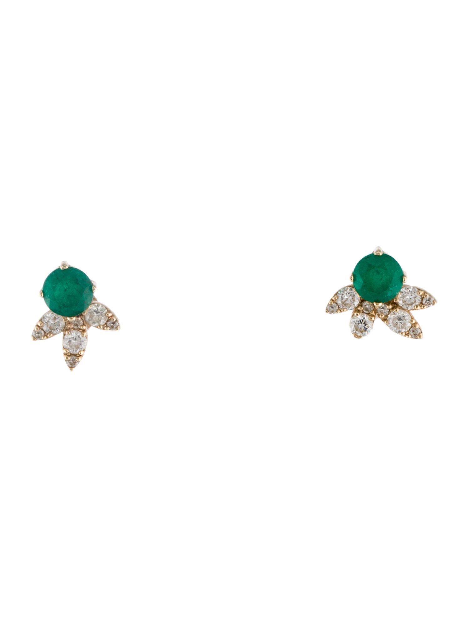 Earrings 14K Emerald & DIamond Stud