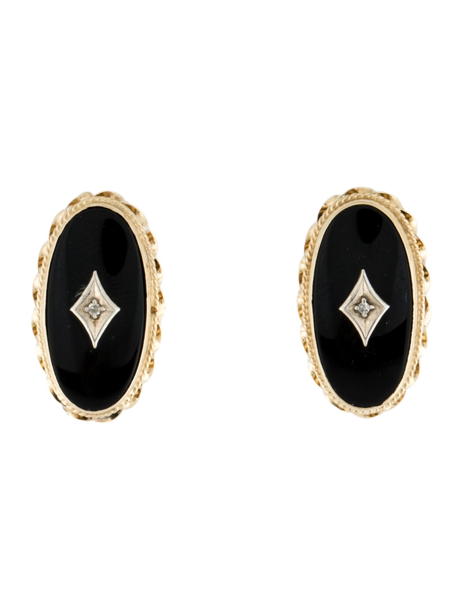 Earrings 14K Onyx & Diamond Oval Stud