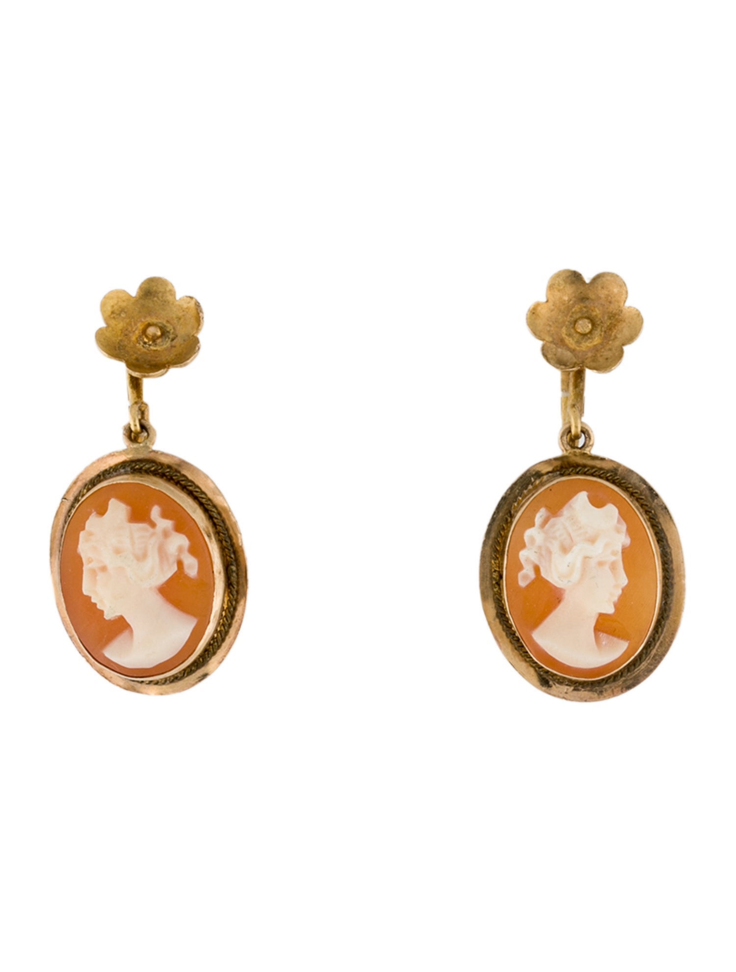Earrings 14K Shell Cameo Drop Screw
