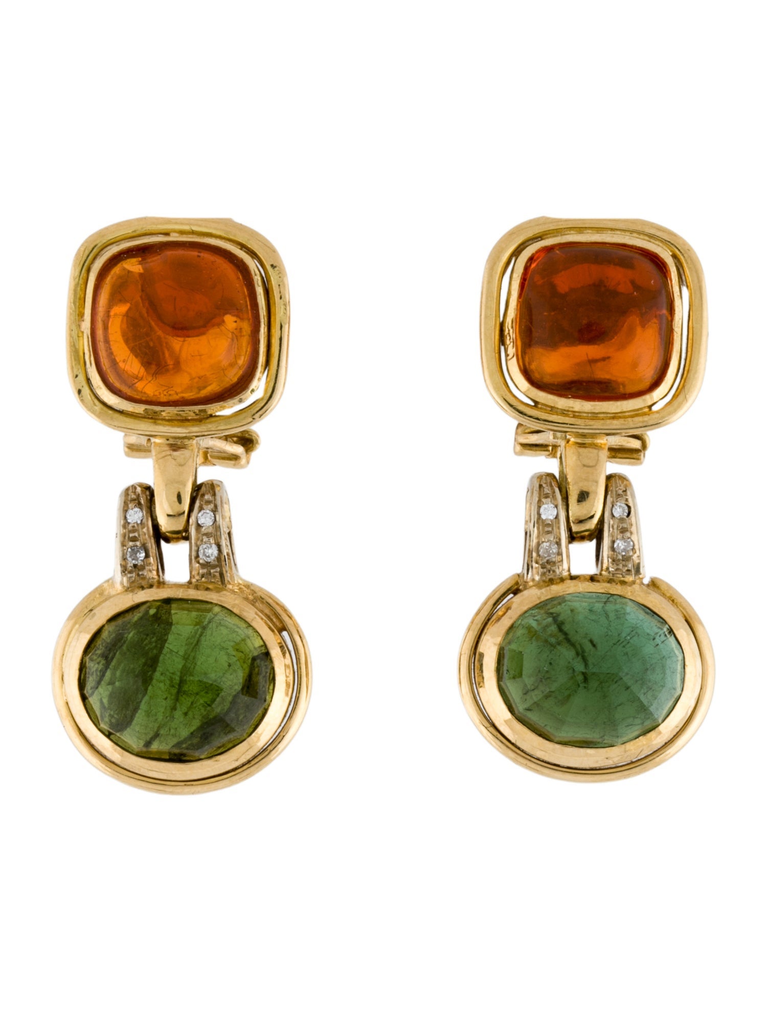 Earrings 18K 6.53ctw Fire Opal, Tourmaline & Diamond Earclip