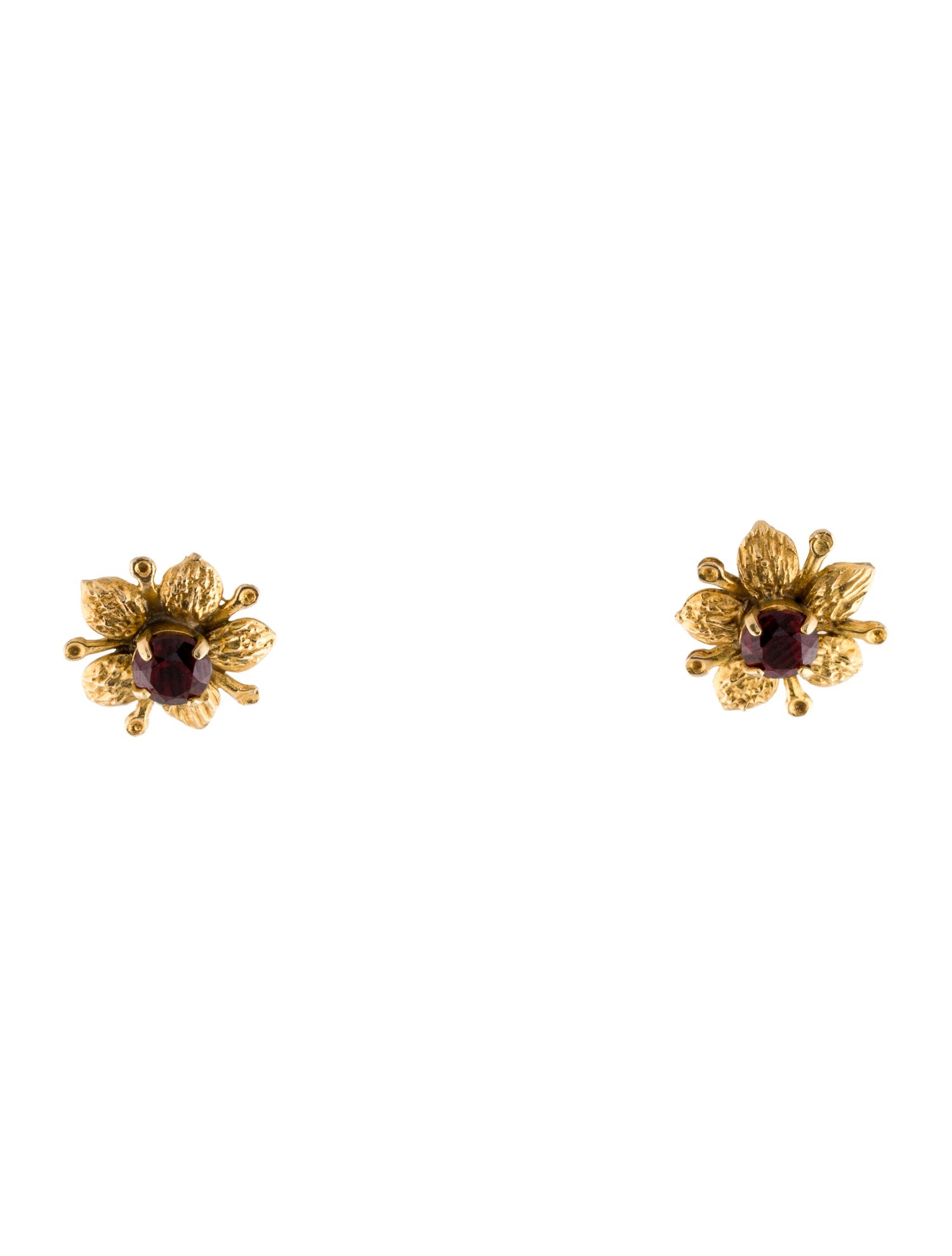 Earrings 10K Garnet Flower Stud Earrings