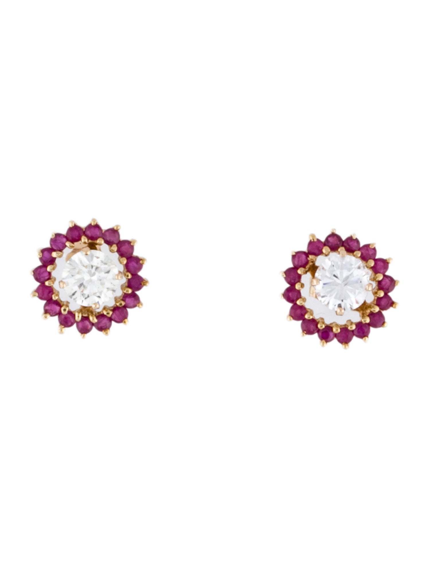 Earrings 14K Diamond Stud w/ Ruby Halo Earring Jackets