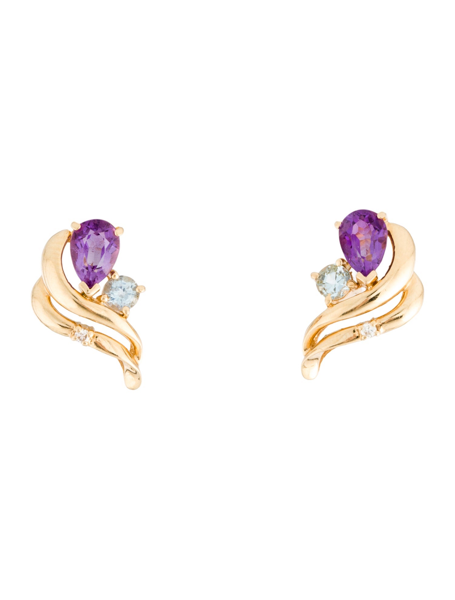 Earrings 14K Amethyst, Topaz, & Diamond Stud