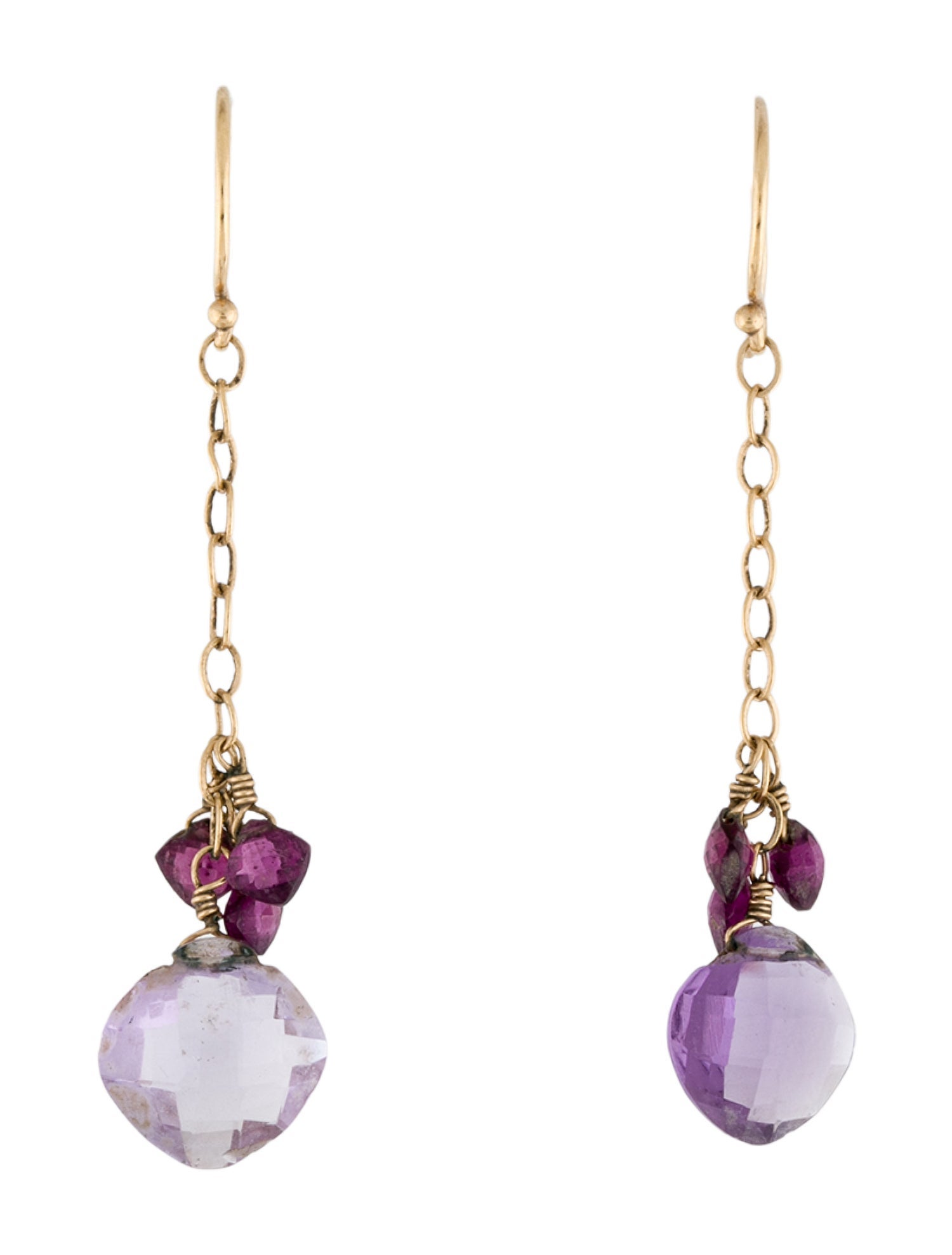 Earrings 14K Amethyst & Rhodolite Drop