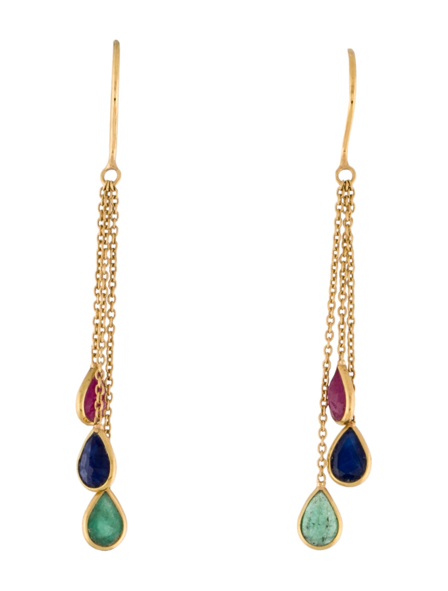 Earrings 18K Emerald, Blue Sapphire & Ruby Drop