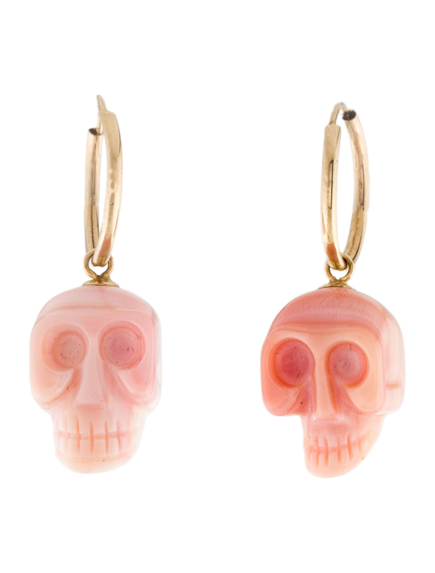 Earrings 14K Coral Skull Drop