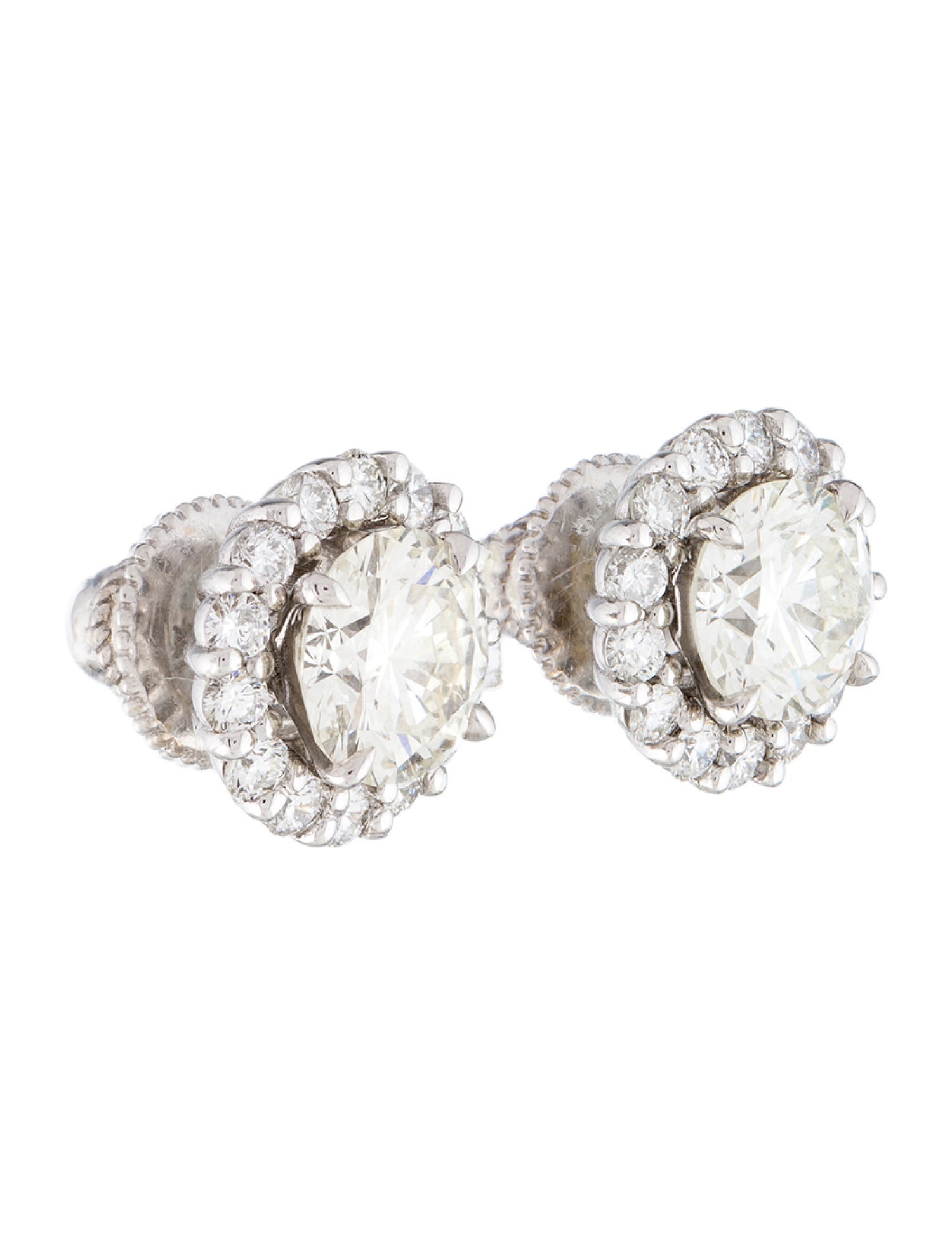 Earrings 18K 3.79ctw Diamond Stud Earrings w/ Halo Earring Jackets