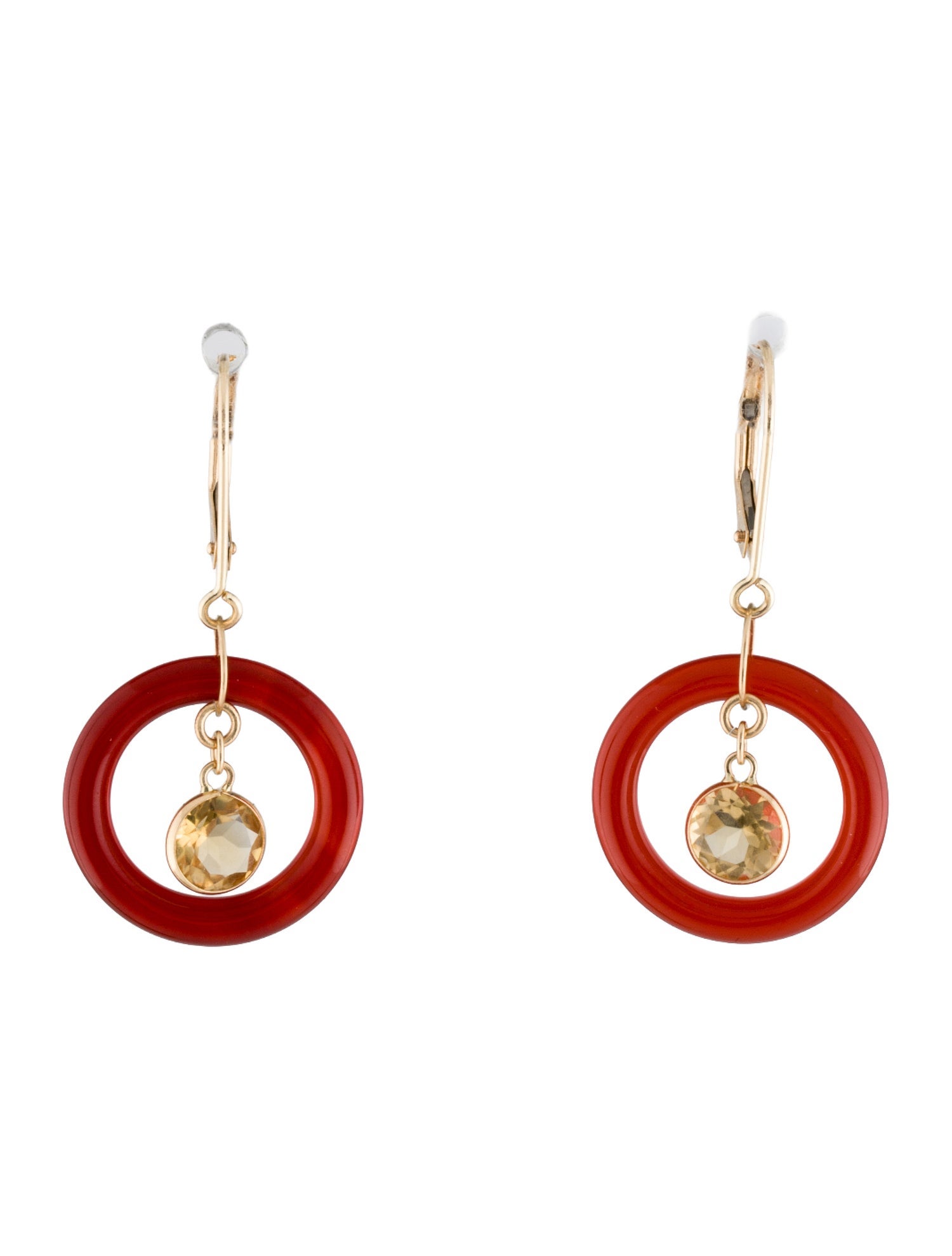 Earrings 14K Citrine & Carnelian Drop
