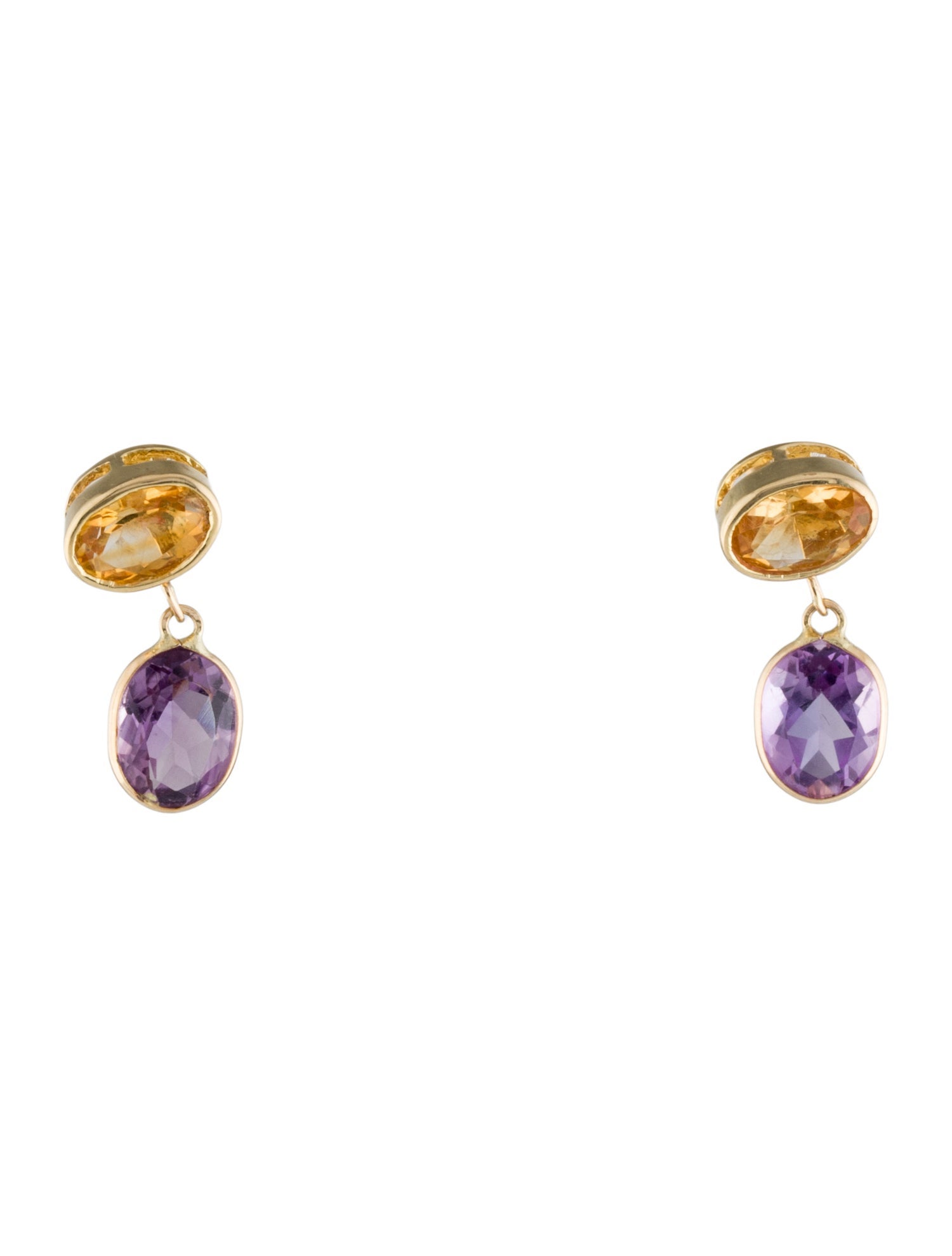 Earrings 14K 2.22ctw Amethyst & Citrine Drop Earrings