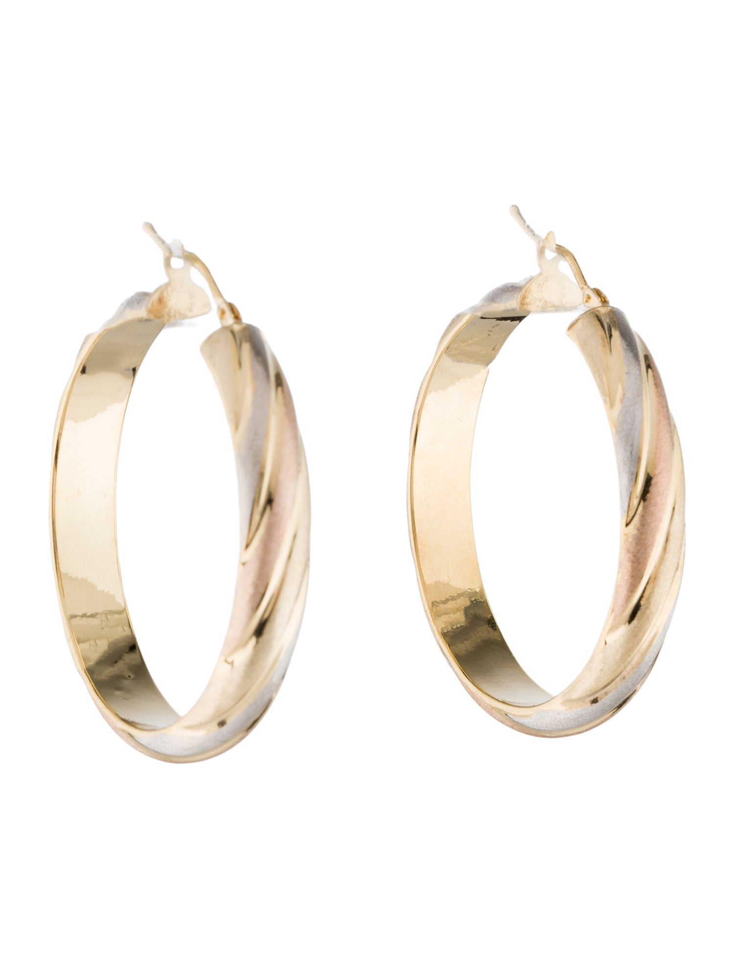 Earrings 14K Tri-Color Textured Hoop Earrings