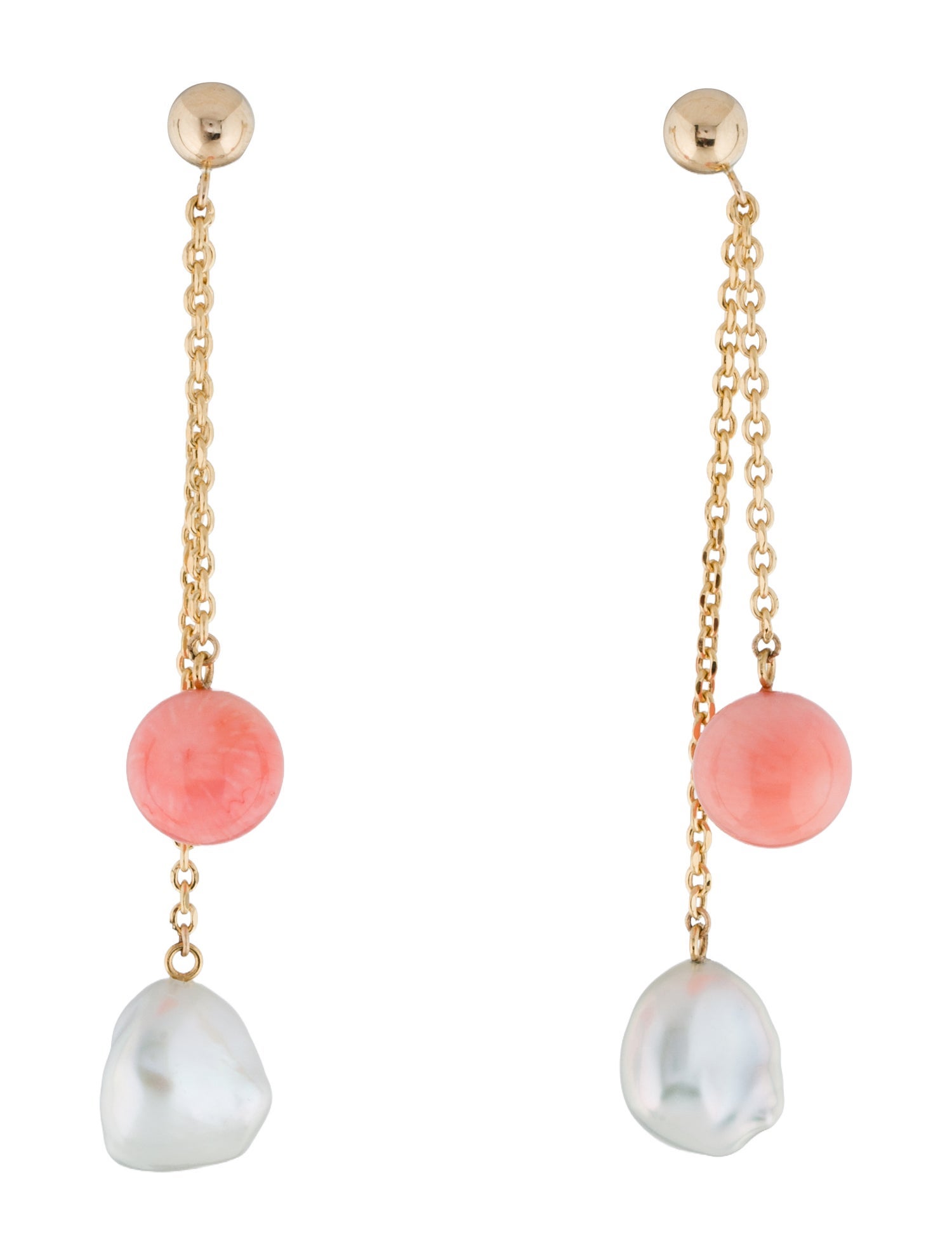 Earrings 14K Coral & Pearl Drop Earrings