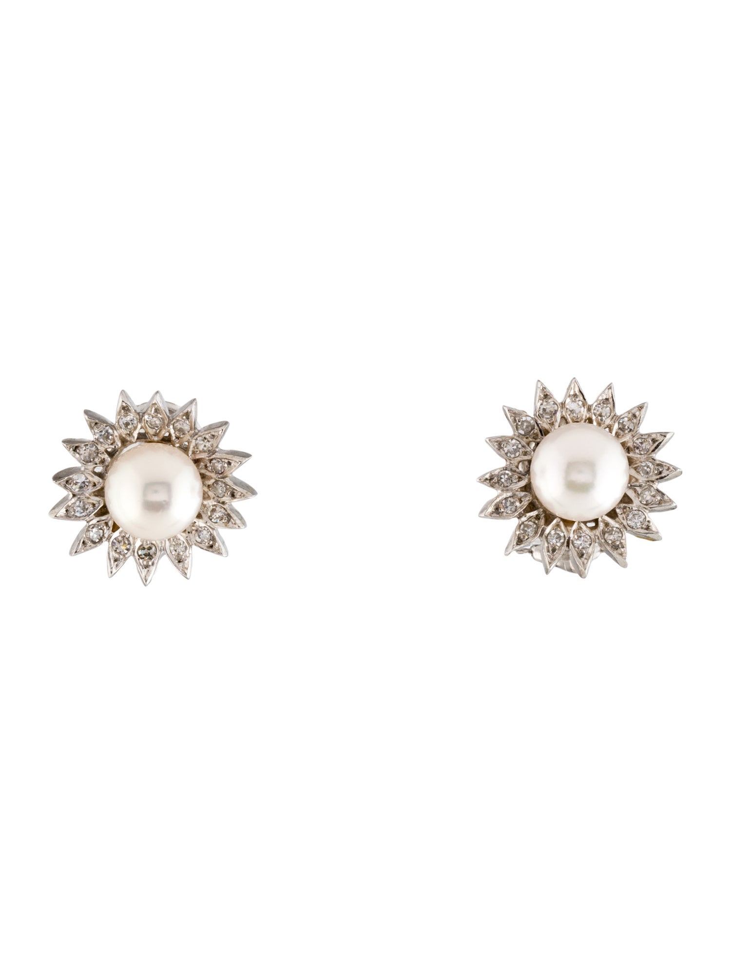 Earrings 14K Pearl & Diamond Flower Earclips