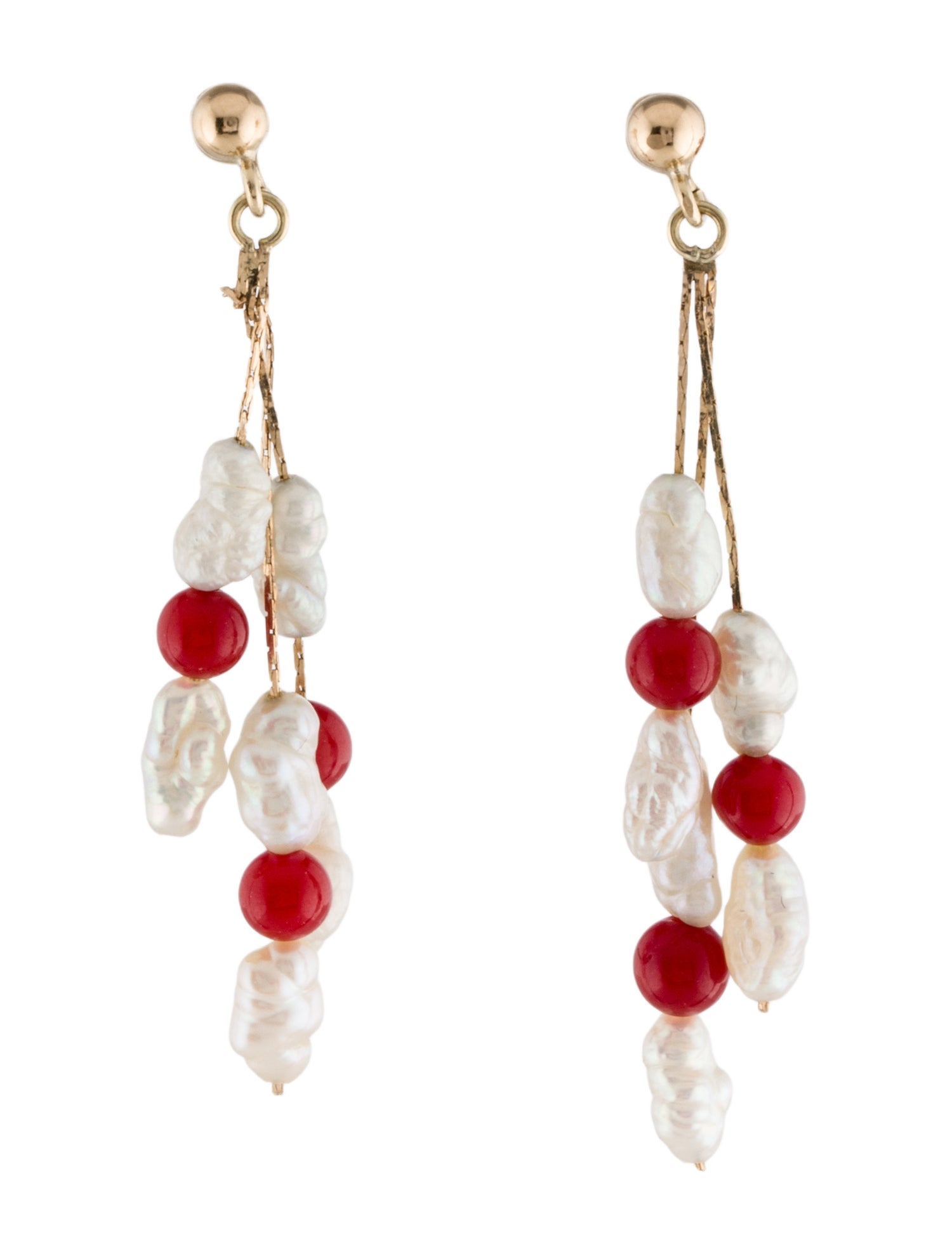 Earrings 14K Coral & Pearl Bead Drop