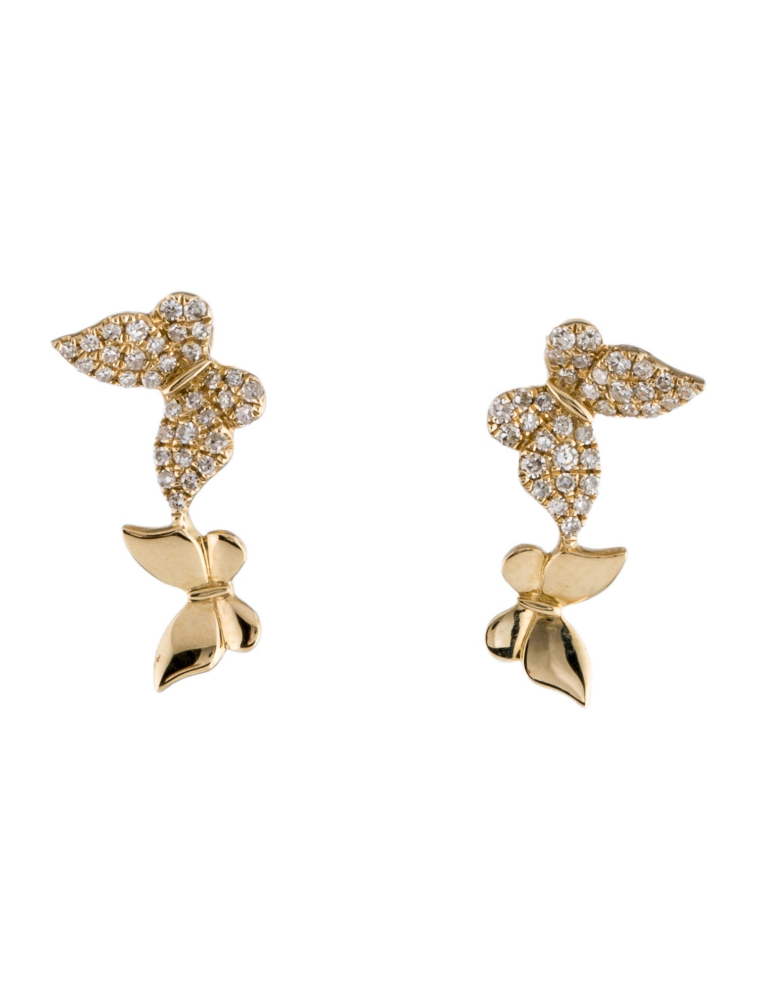 Earrings 14K Diamond Pavé Double Butterfly Stud Ear Climbers