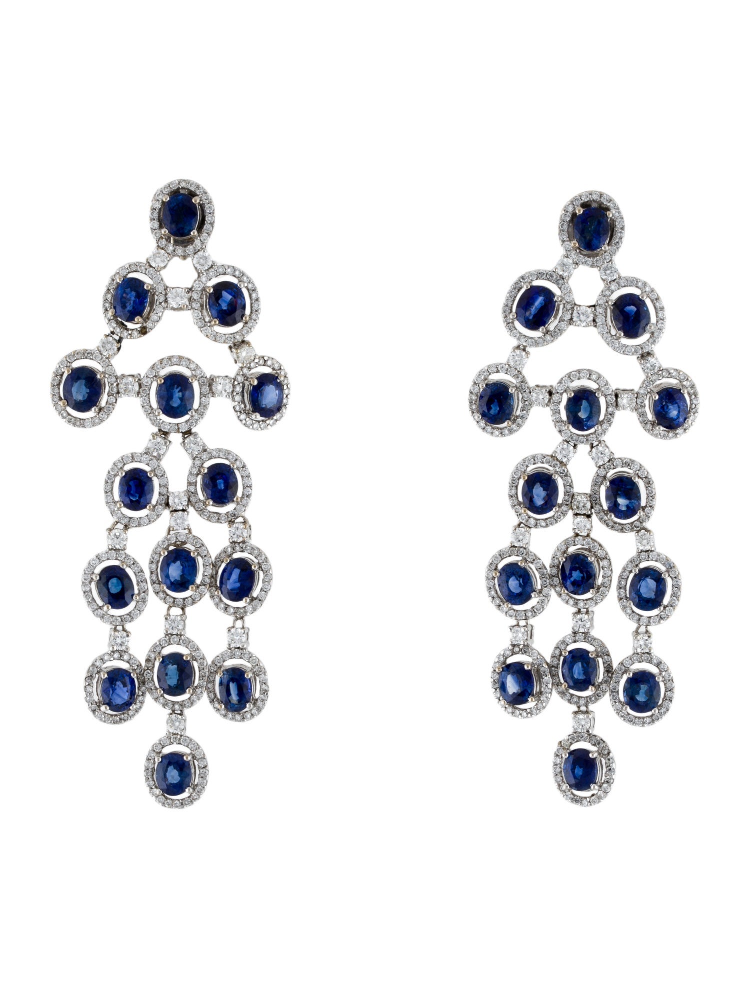 Earrings 18K 26.40ctw Sapphire & Diamond Chandelier Clip-On