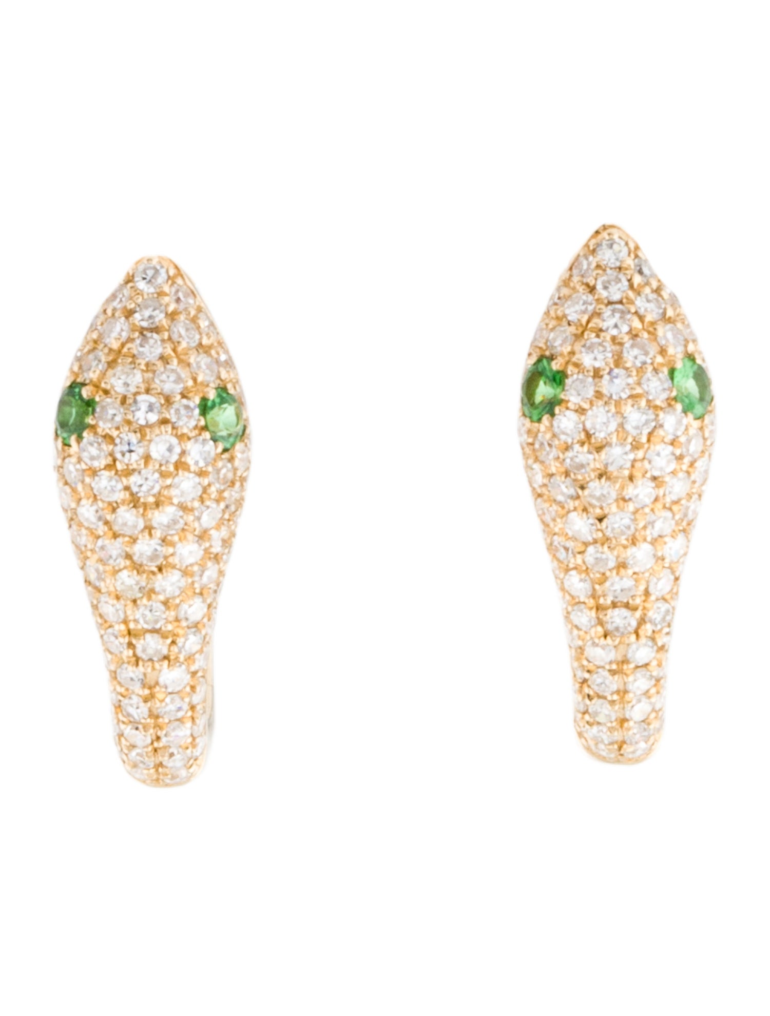 Earrings 14K Tsavorite Garnet & Diamond Snake Huggies