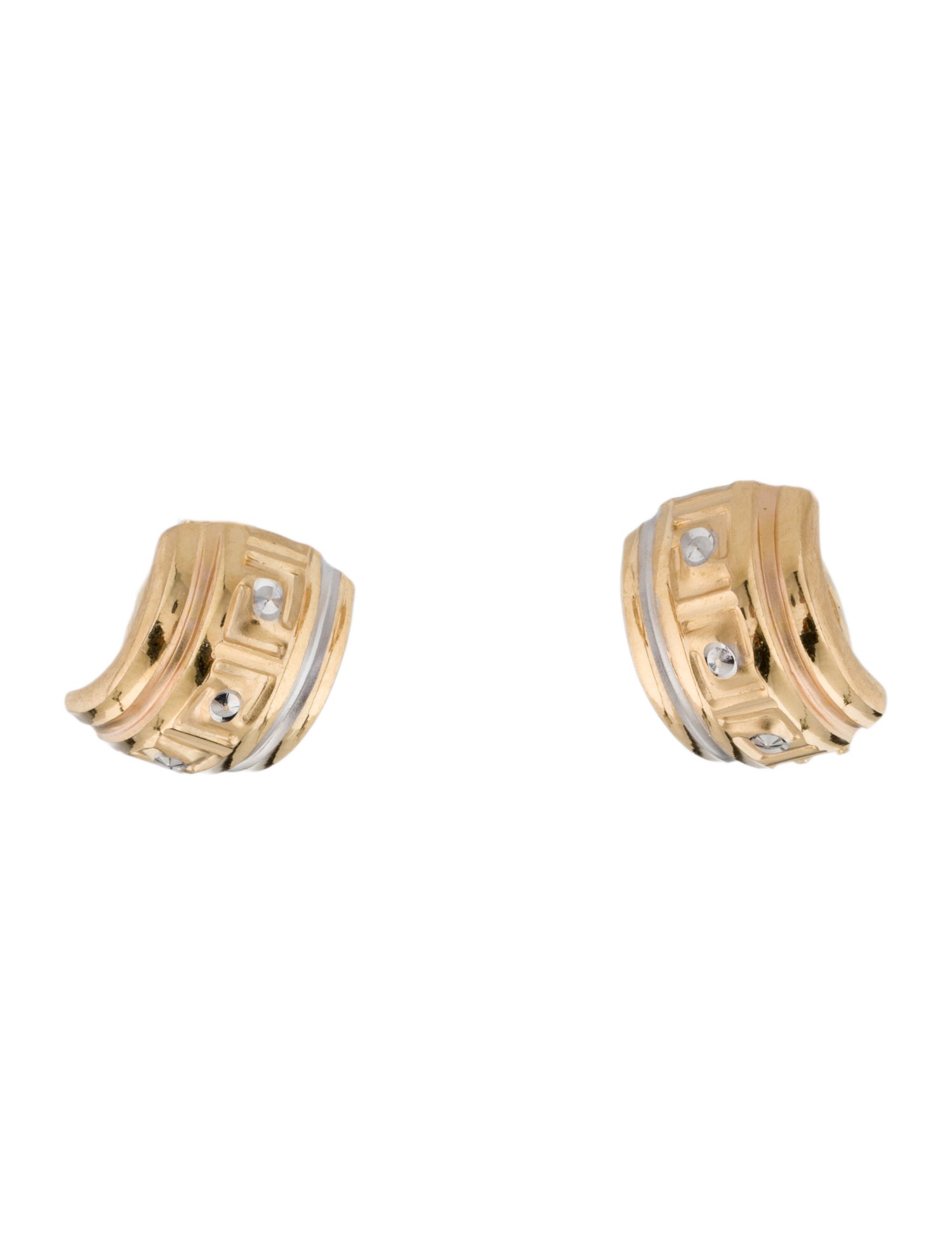 Earrings 18K Two-Tone Greek Key Huggie Earrings