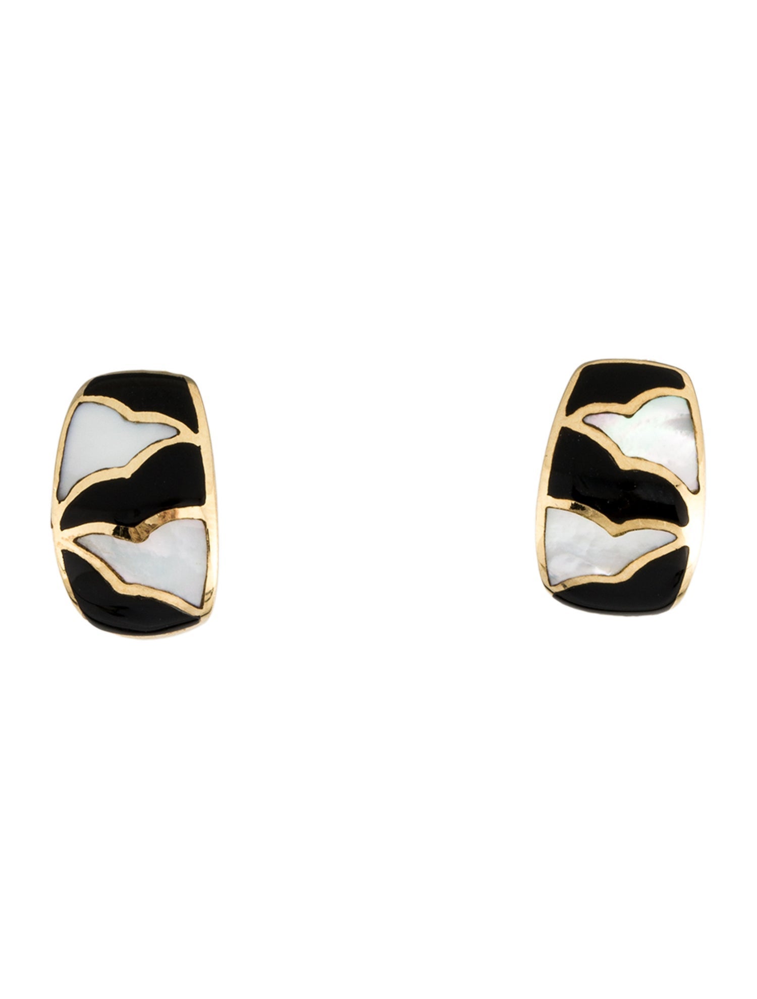 Earrings 14K Mother of Pearl & Onyx Huggie Hoop