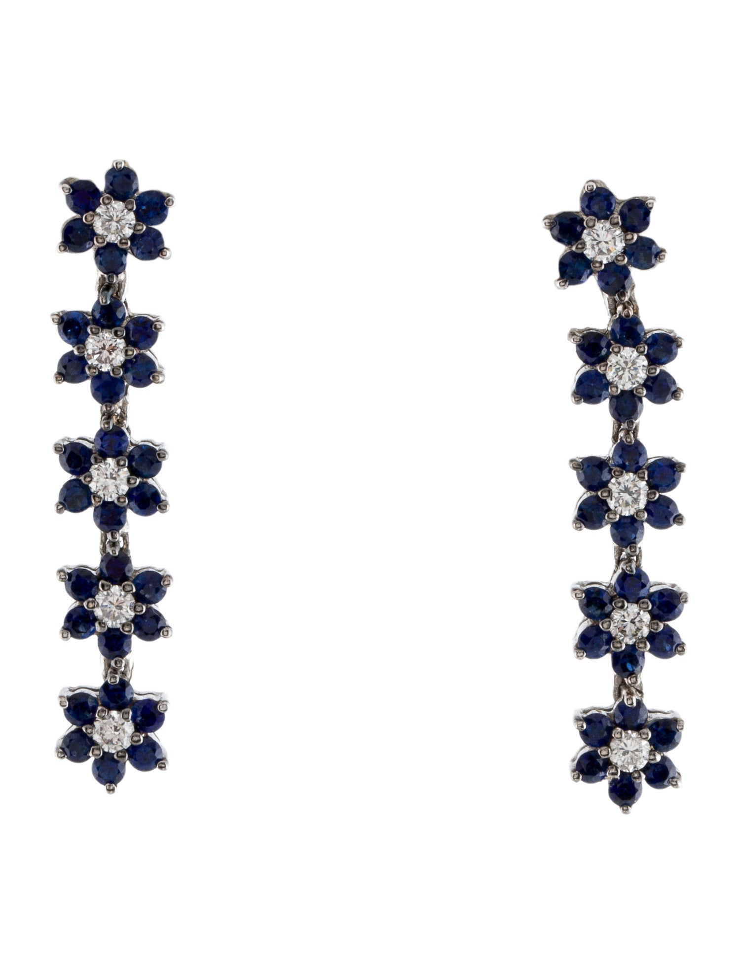 Earrings 18K 1.38ct Sapphire & Diamond Cluster Floral Drop