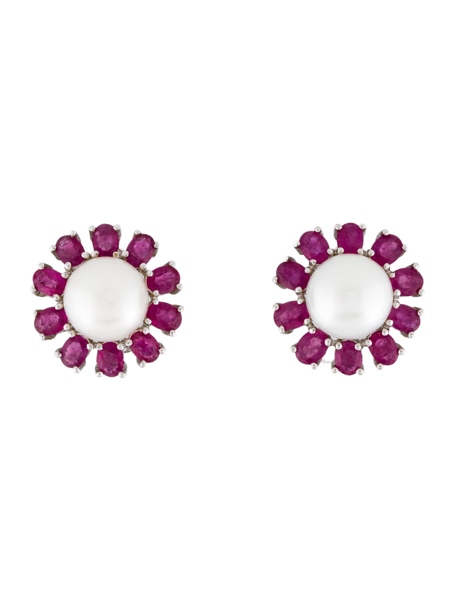 Earrings 14K Pearl & Ruby Earclip Earrings