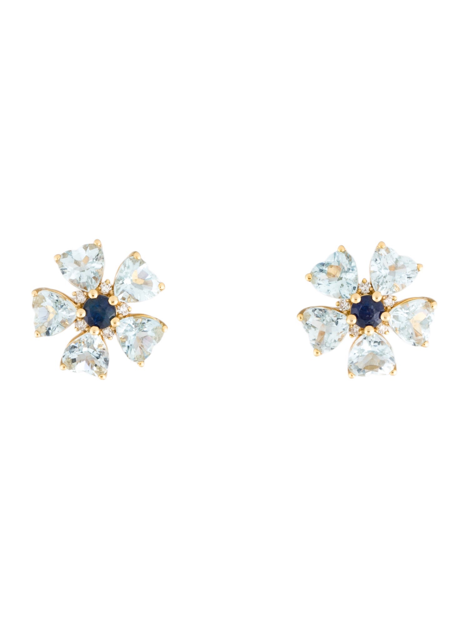 Earrings 14K Sapphire & Aquamarine Flower Stud