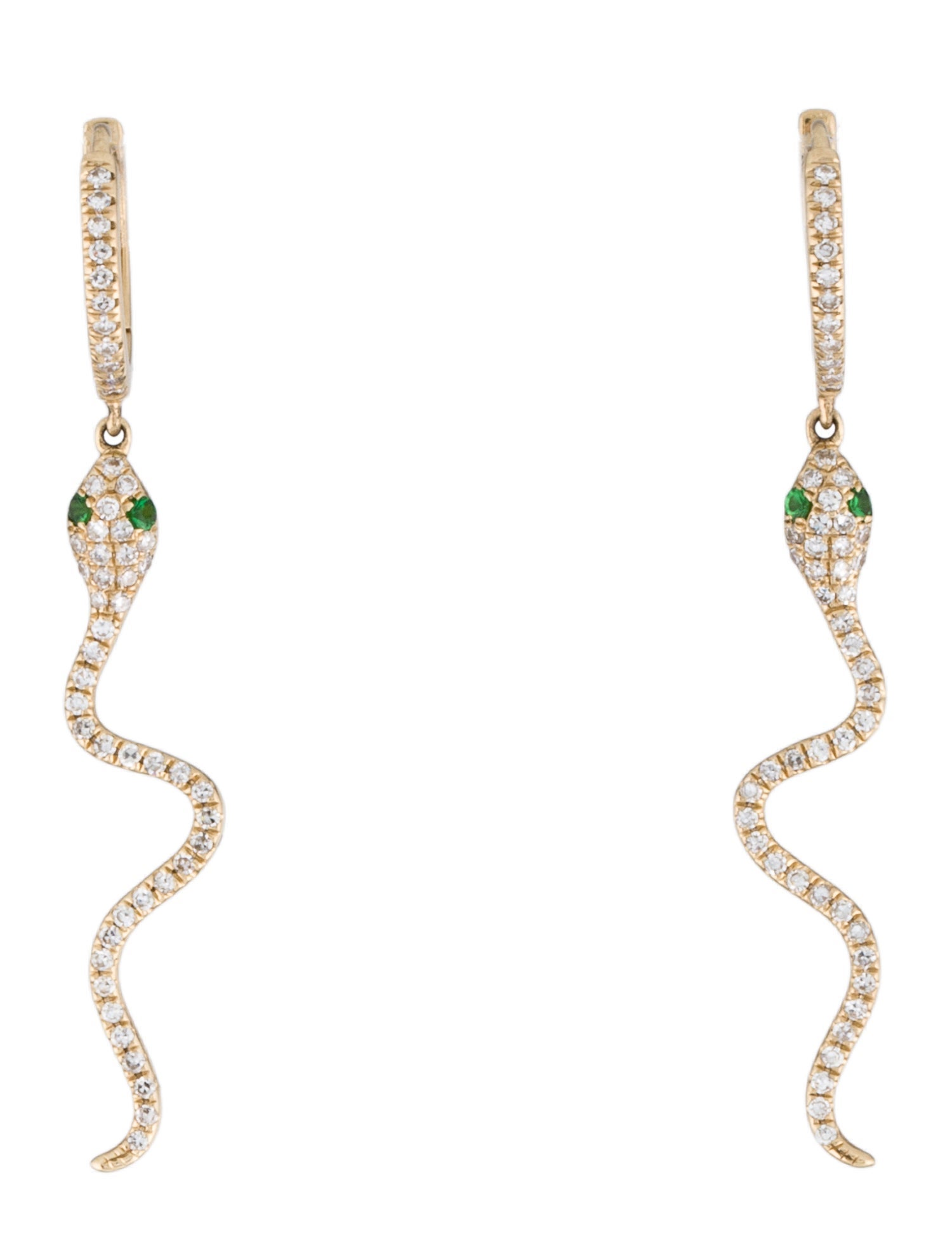 Earrings 14K Tsavorite Garnet & Diamond Snake Drop