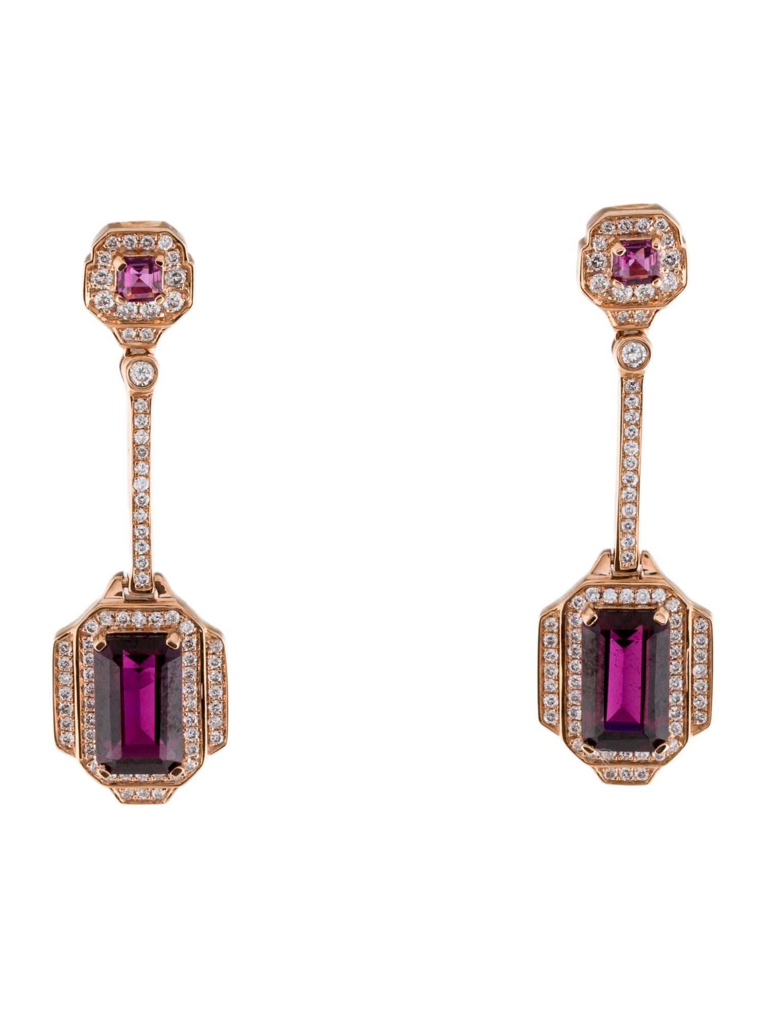 Earrings 18K 3.58ctw Rhodolite Garnet & Diamond Drop