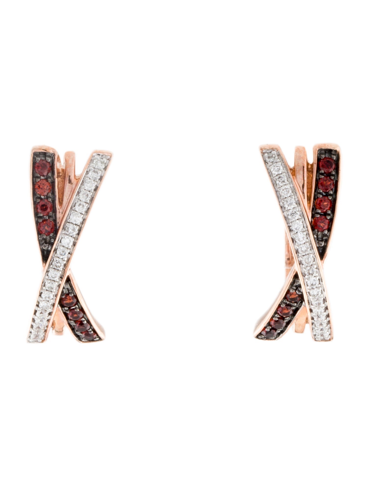 Earrings 14K Diamond & Garnet 'X' Drop Earrings
