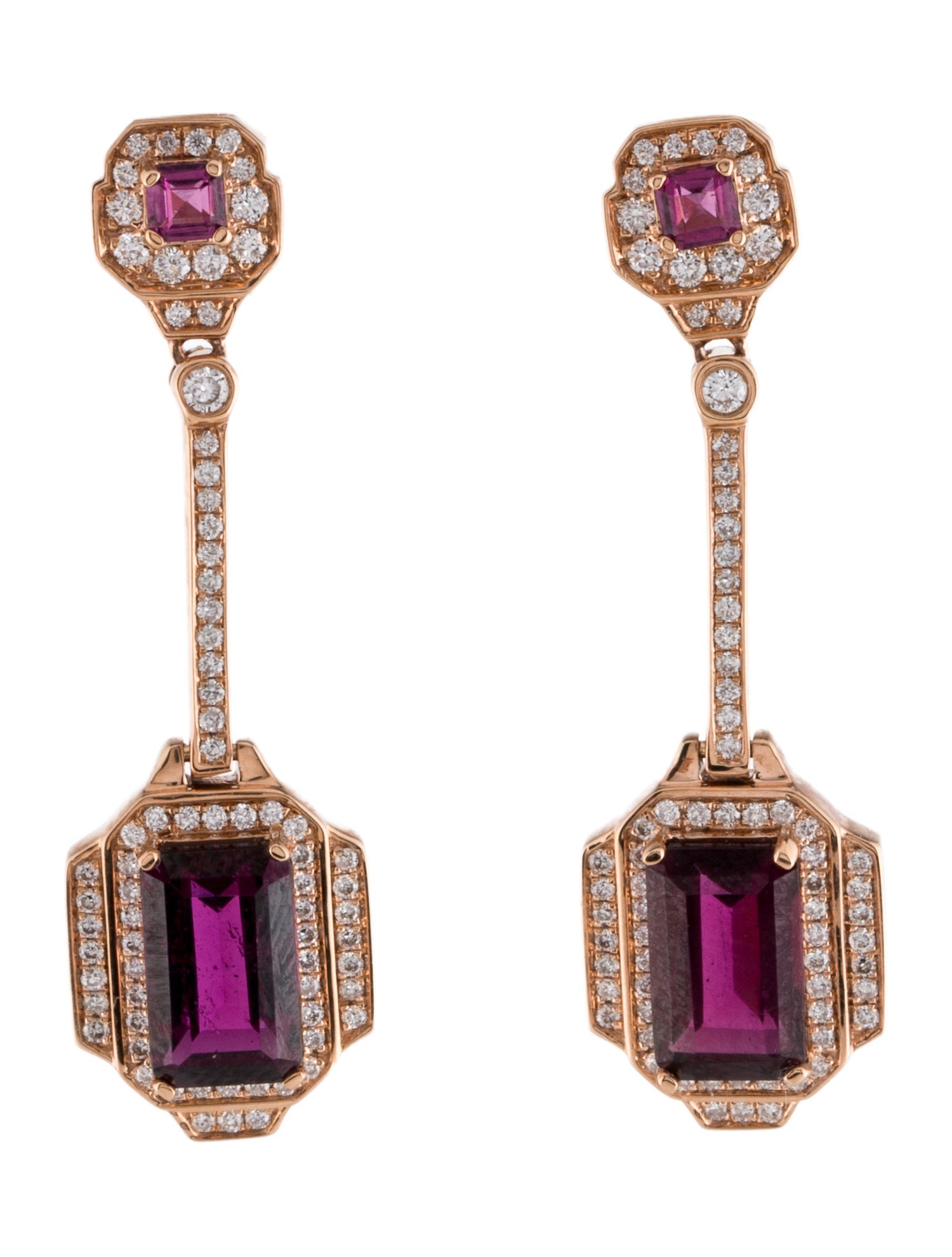 Earrings 14K Rhodolite & Diamond Drop Earrings