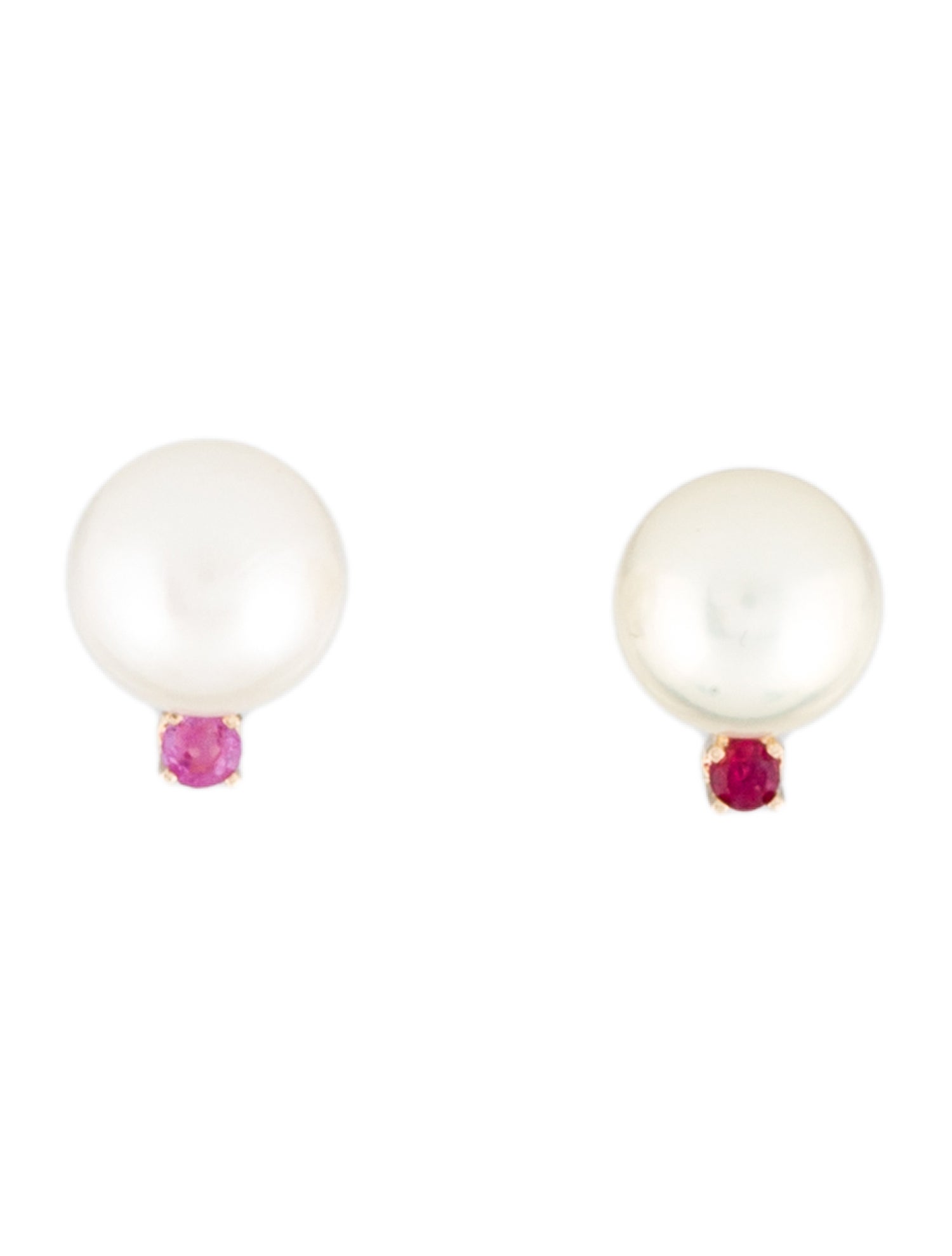 Earrings 14K Pearl,Ruby & Sapphire Stud
