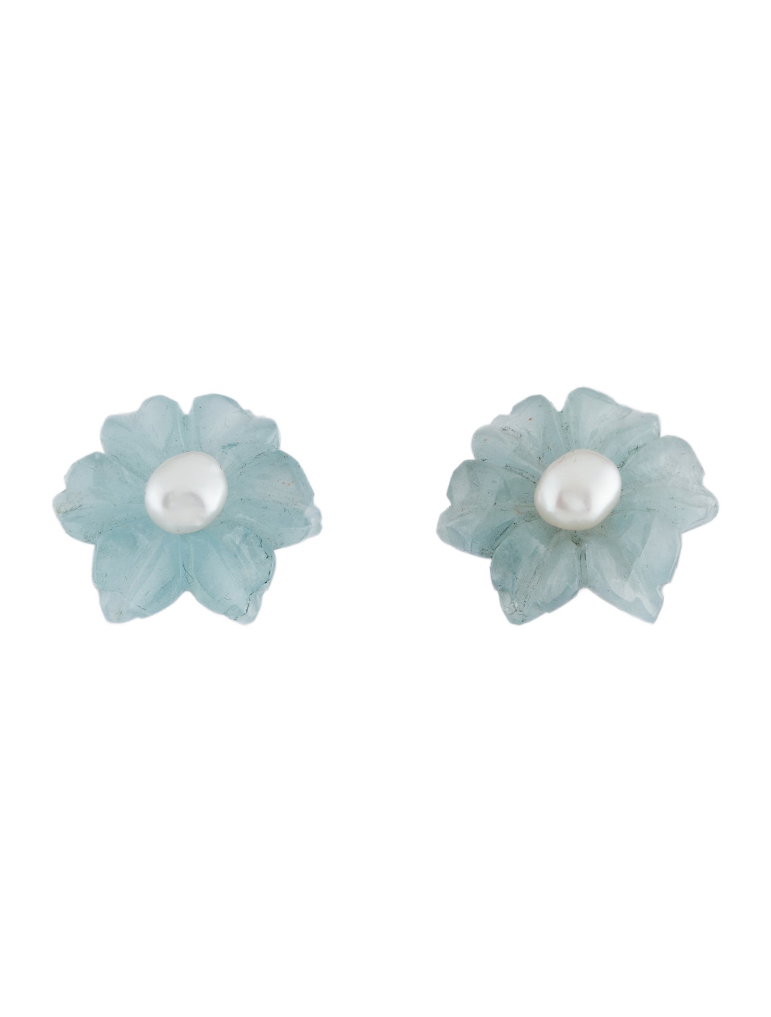 Earrings 14K Pearl & Aquamarine Convertible Flower Jacket Stud