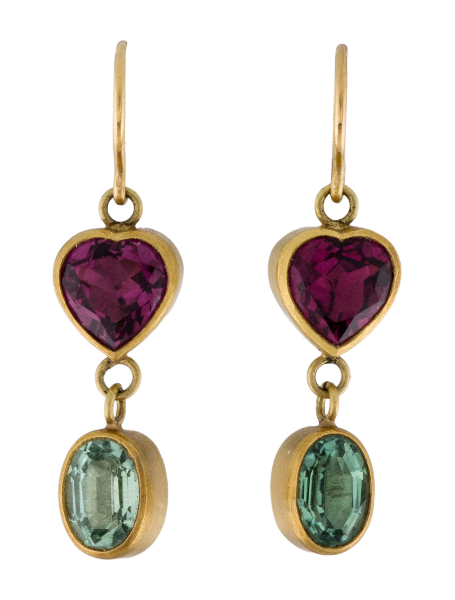 Earrings 22K Rhodolite & Tourmaline Drop