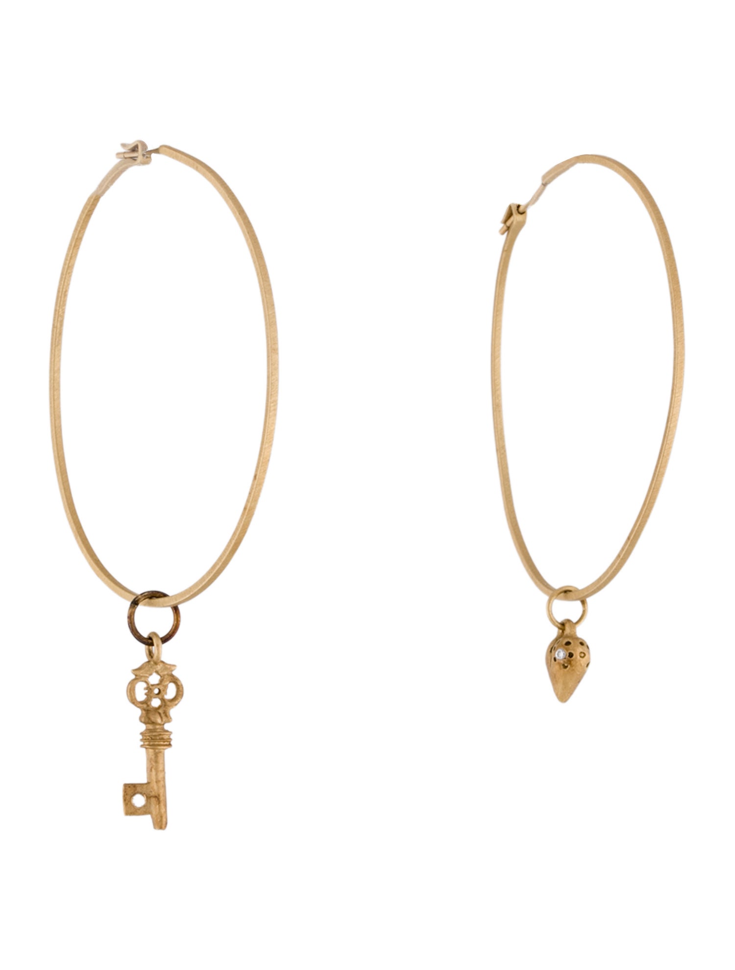 Earrings 14K Diamond Heart & Key Hoop