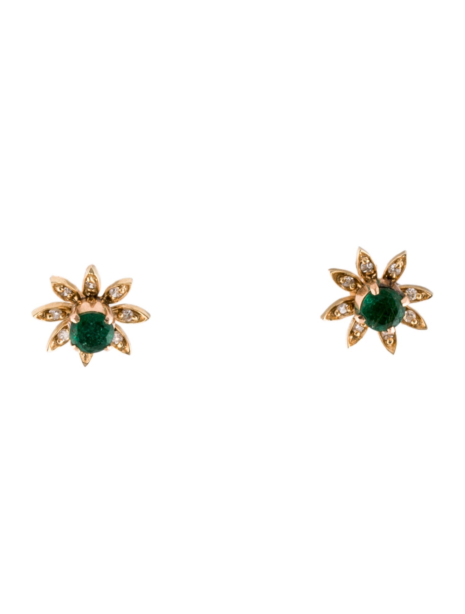 Earrings 14K Emerald & Diamond Stud