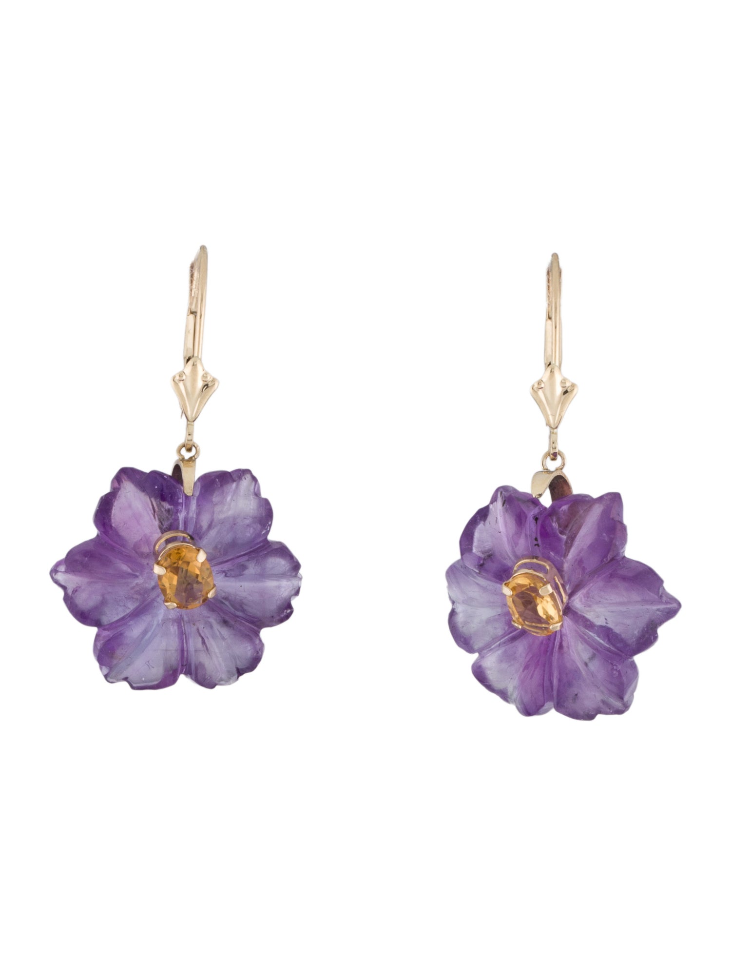 Earrings 14K Amethyst & Citrine Flower Drop