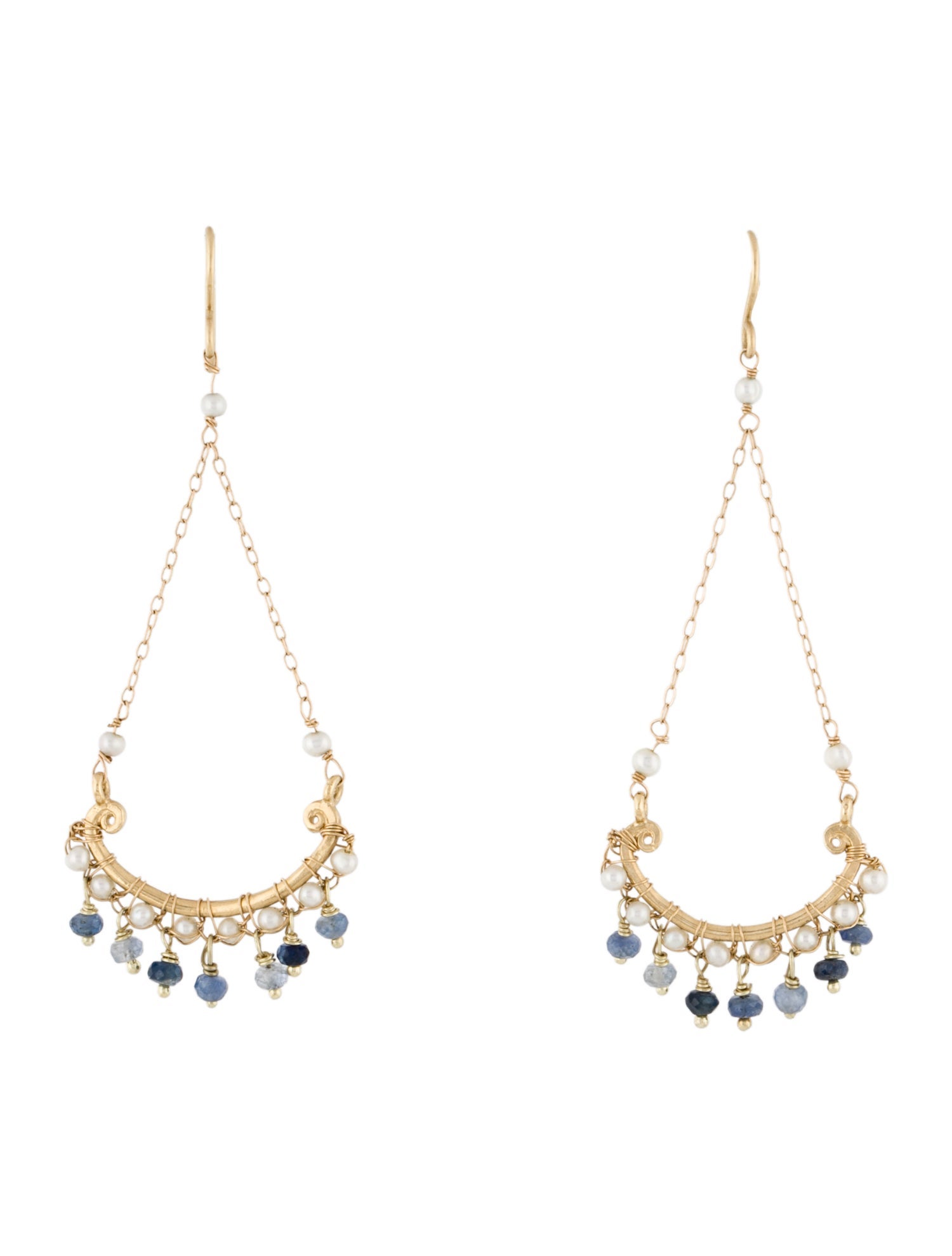 Earrings 14K Pearl & Sapphire Chandelier