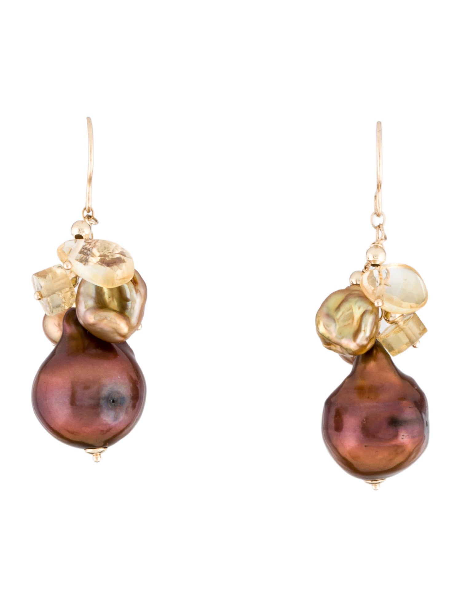 Earrings 14K Dyed Pearl & Citrine Drop