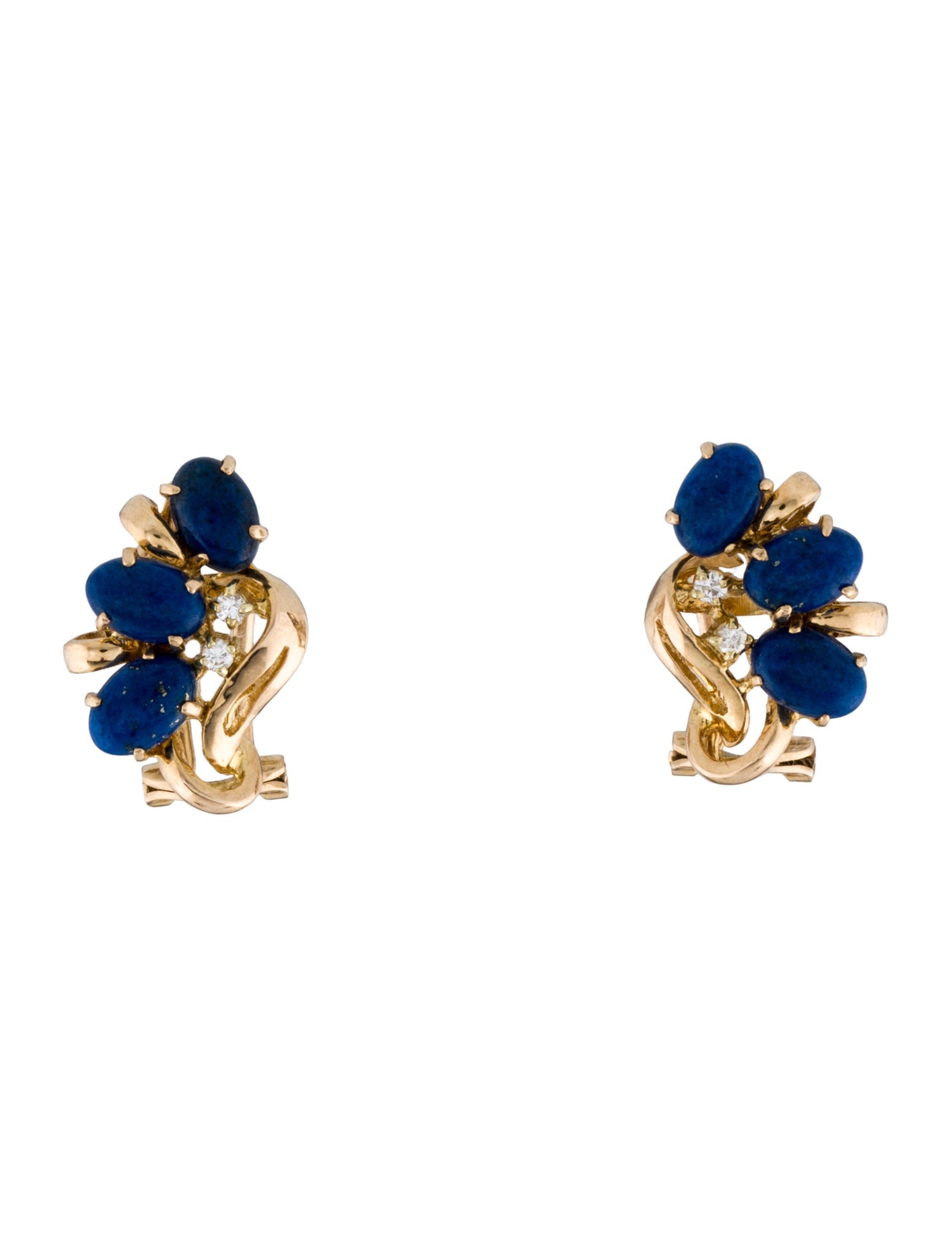 Earrings 14K 1.62ct Lapis Lazuli & Diamond Earclips