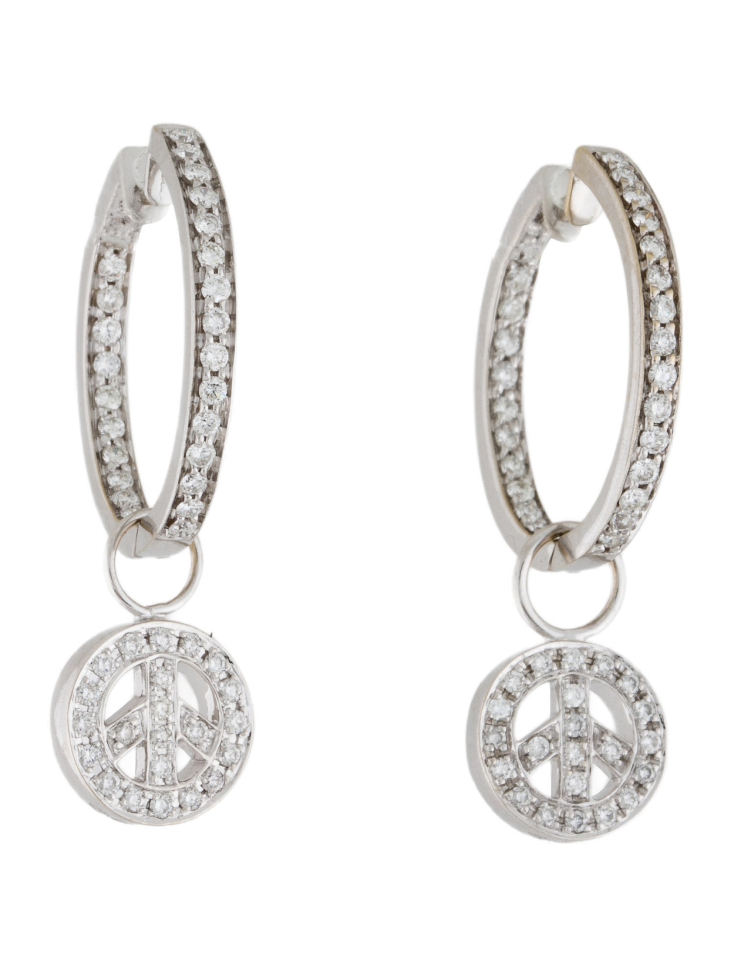 Earrings 18K 1.13ctw. Diamond Inside Outside Hoop Peace Sign